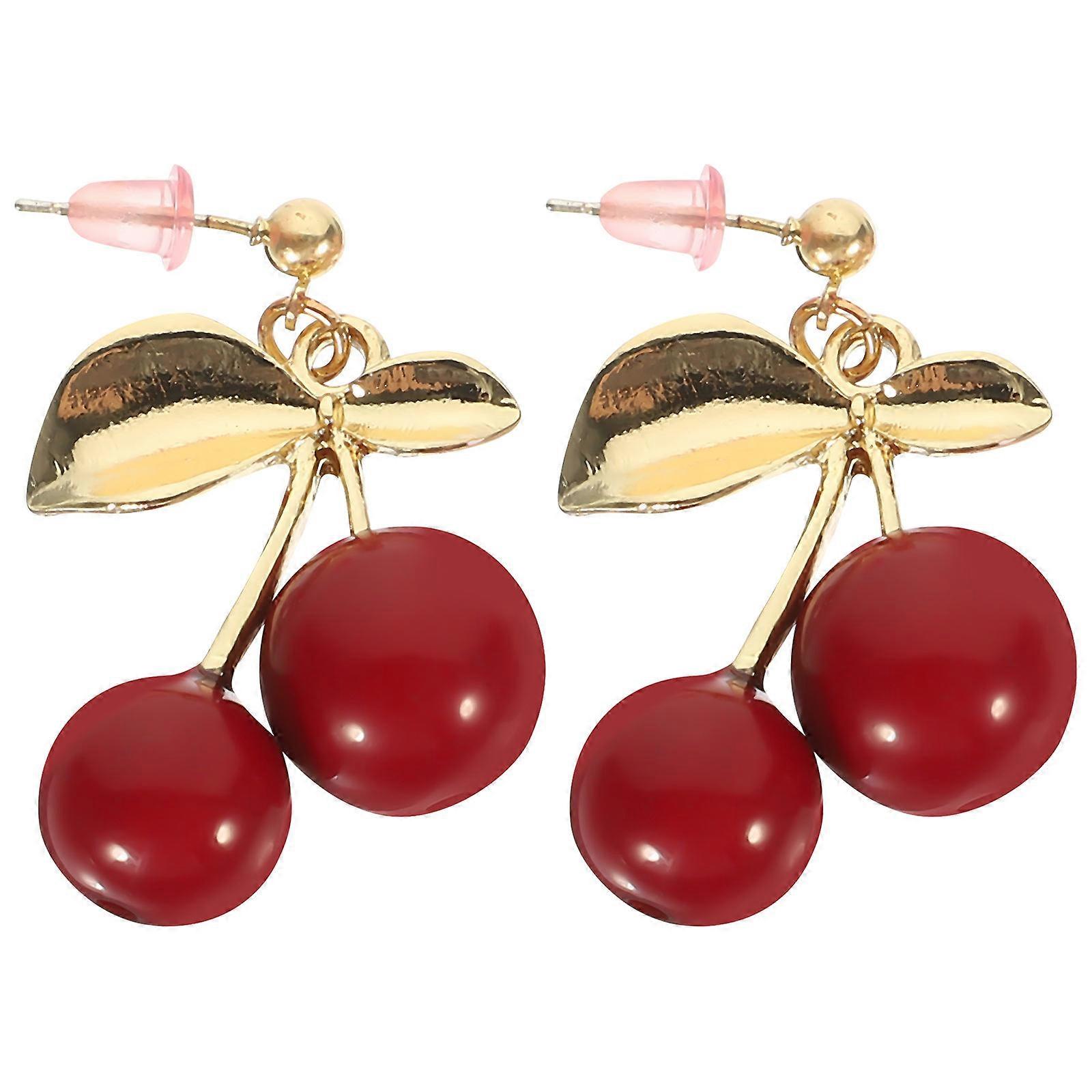 Cherry Shape Ear Studs with Copper and Silver Material Multi Color for Decor 925 Silver Backs