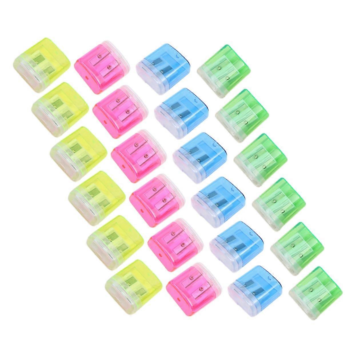 48 Pieces Manual Pencil Sharpener Double Pencil Sharpener with Lid Transparent for Office and School