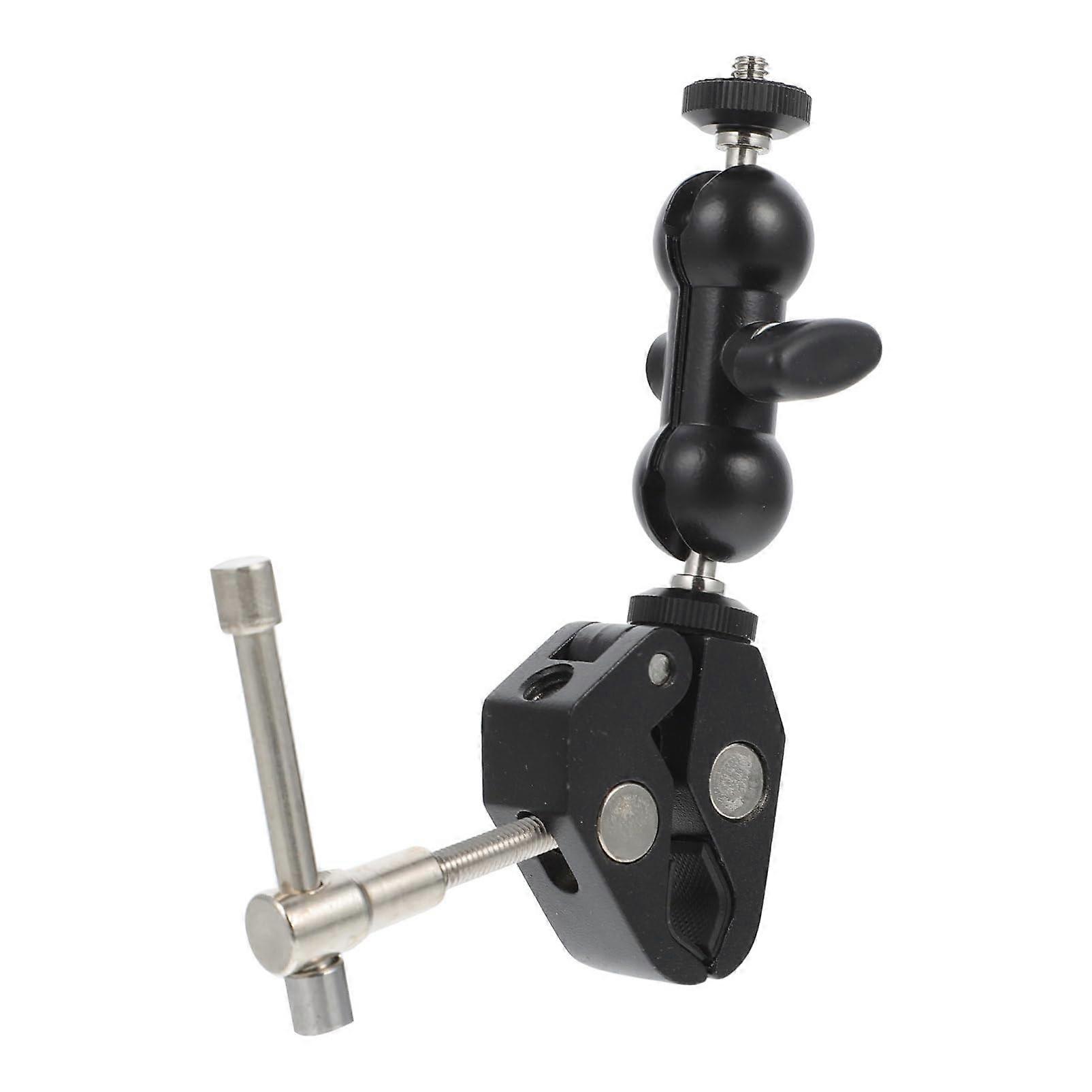 Threaded clamp mount with nonslip mat for stable video recording, compatible with monitors, LED video lights, and microphones.