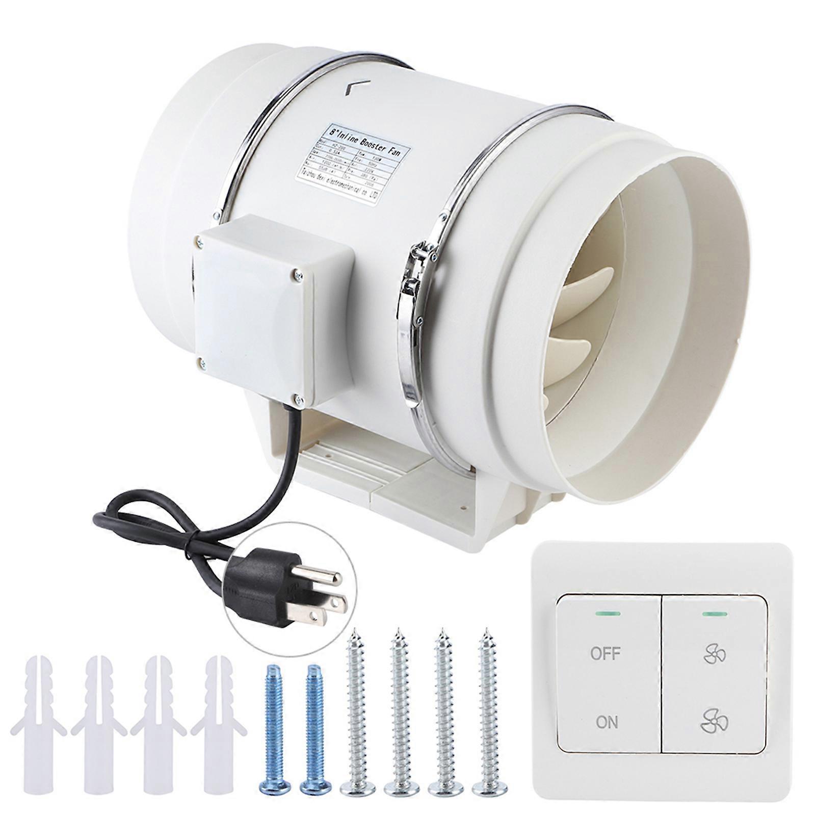 High Efficiency Inline Duct Fan Air Extractor Bathroom Kitchen Ventilation System (8in)