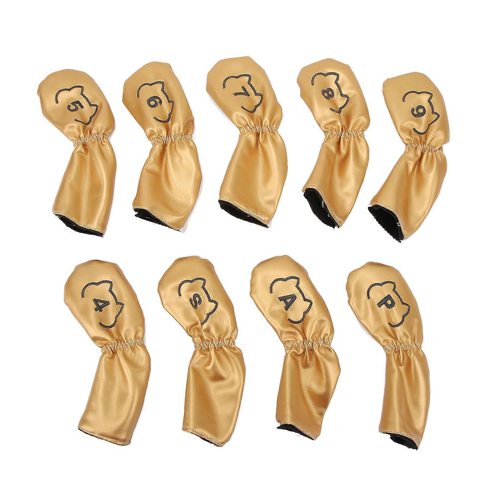 9PCS Golf Club Head PU Waterproof Double Sided Embroidery Protective Golf Head Cover for Training