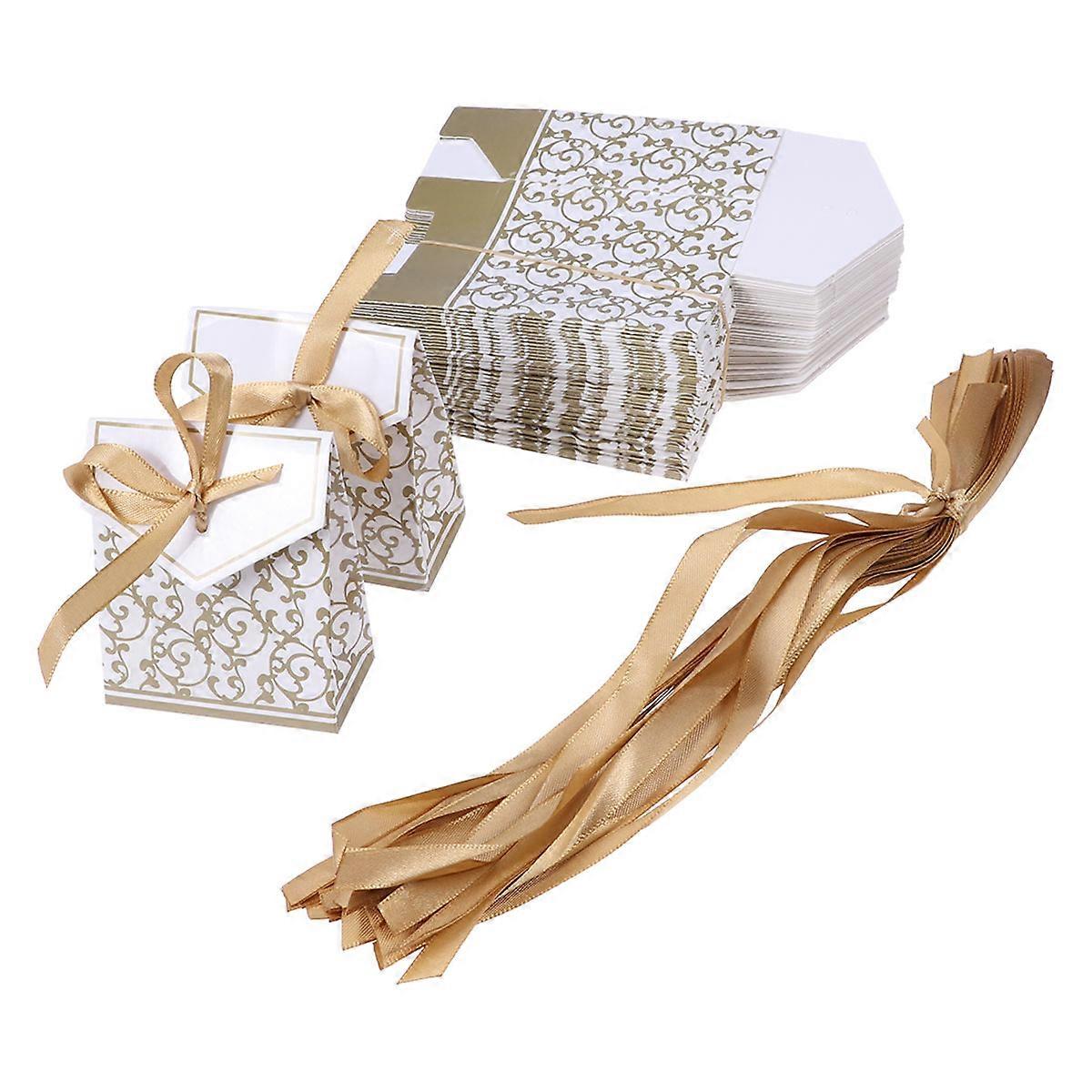 Party And Wedding Decoration Box Golden Rectangular Chocolate Packaging 50Pack