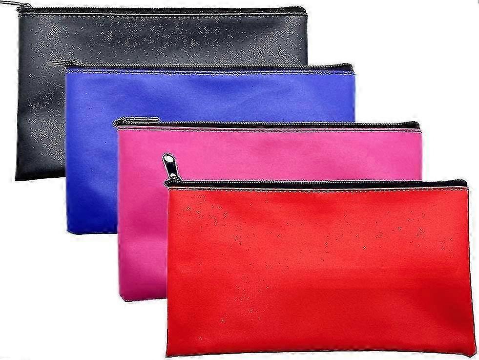 Pochette de sac d’argent en similicuir utilitaire avec fermeture éclair - ensemble de 4 portefeuilles de dépôt bancaire colorés pour les cadeaux et l’organisation