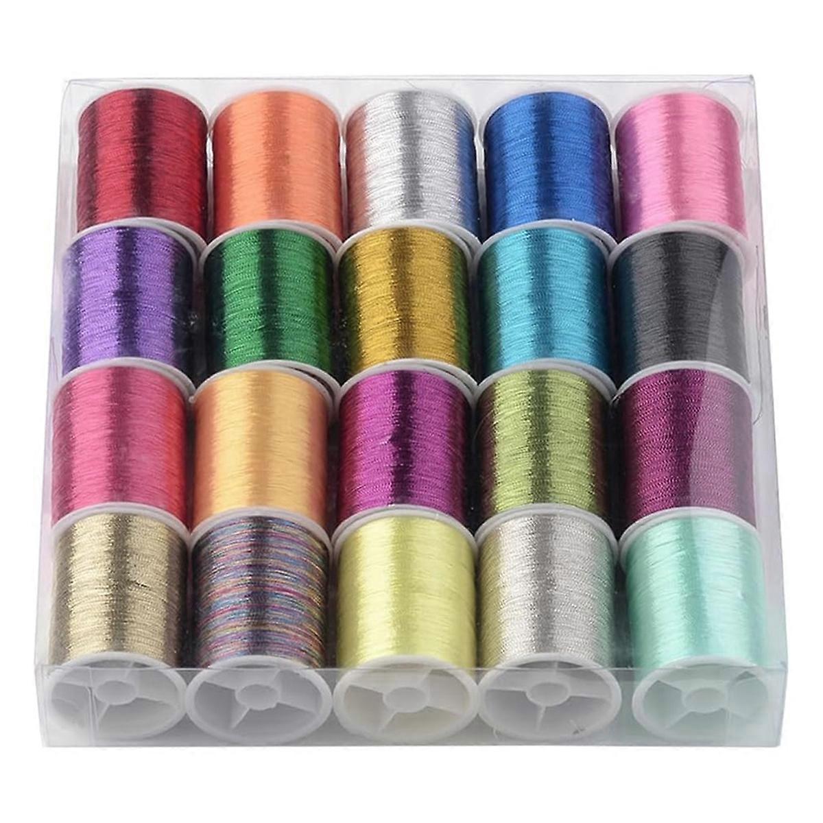 20 Rolls 1100M 0.1MM Thin Metallic Thread Shimmer Christmas Glitter Embroidery Floss String Polyest