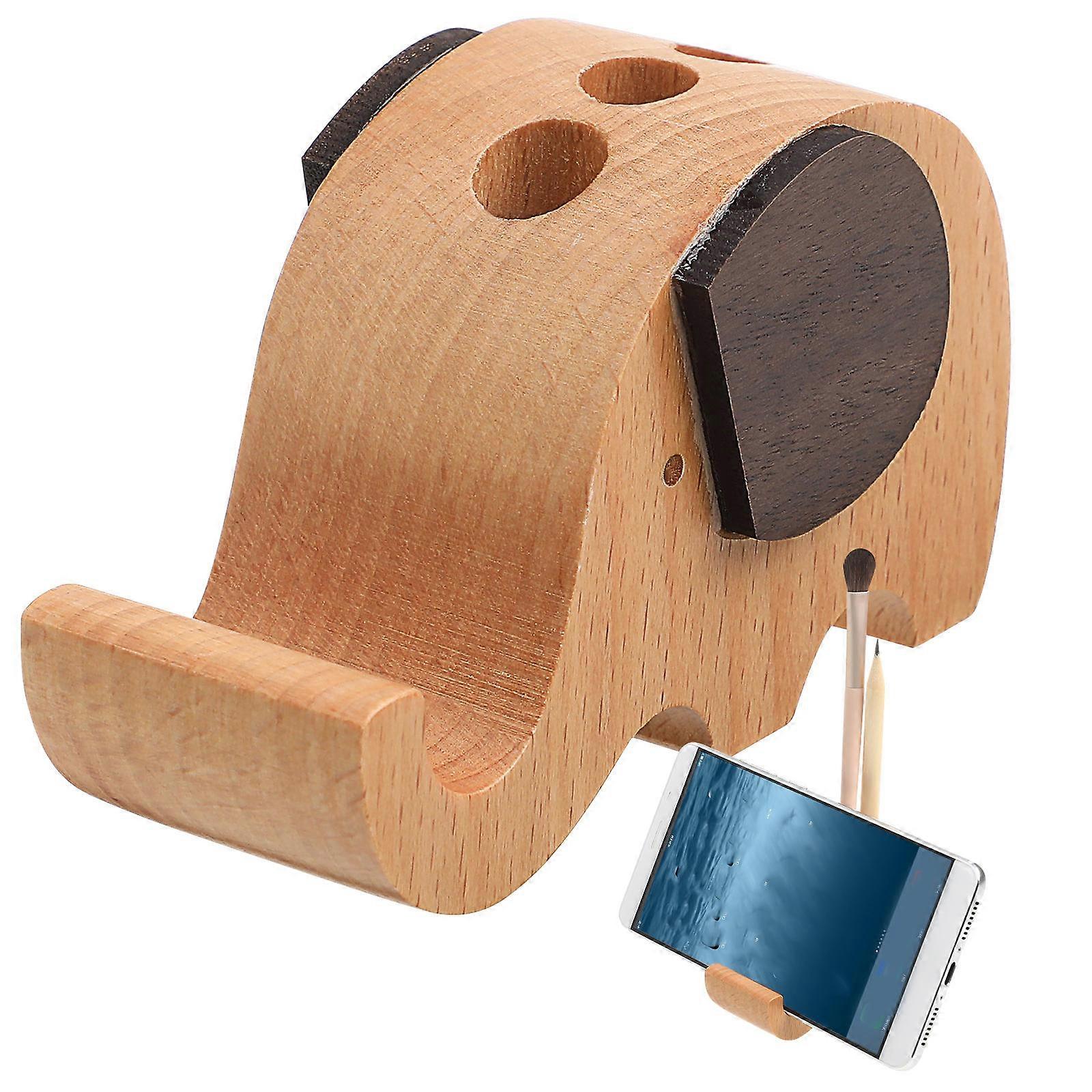 Elephant Pencil Holder for Desk Multifunctional Pen Organizer in Brown Color Crafted from Timber 7 inch