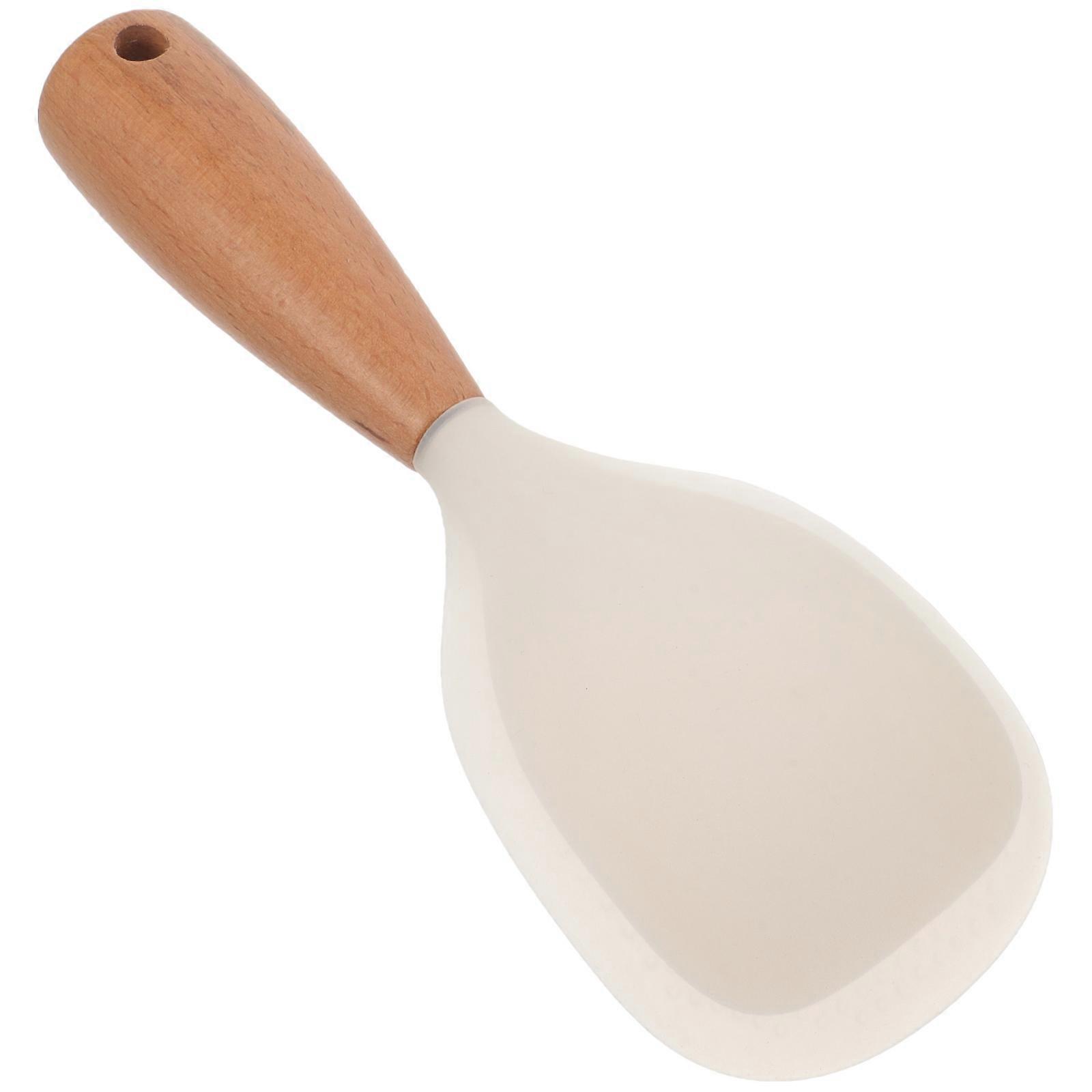 Reusable Rice Spoon for Kitchen Use with HeatResistant Silicone and Wood Material Beige Color