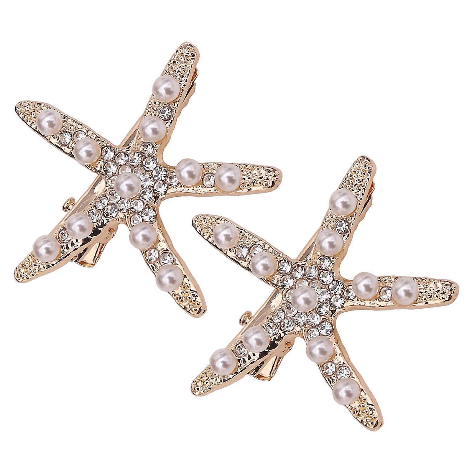 Hair Pin  2 x Beach Hair Pins with Pearls  Rhinestone Hair Clips  Hair Accessories Gold