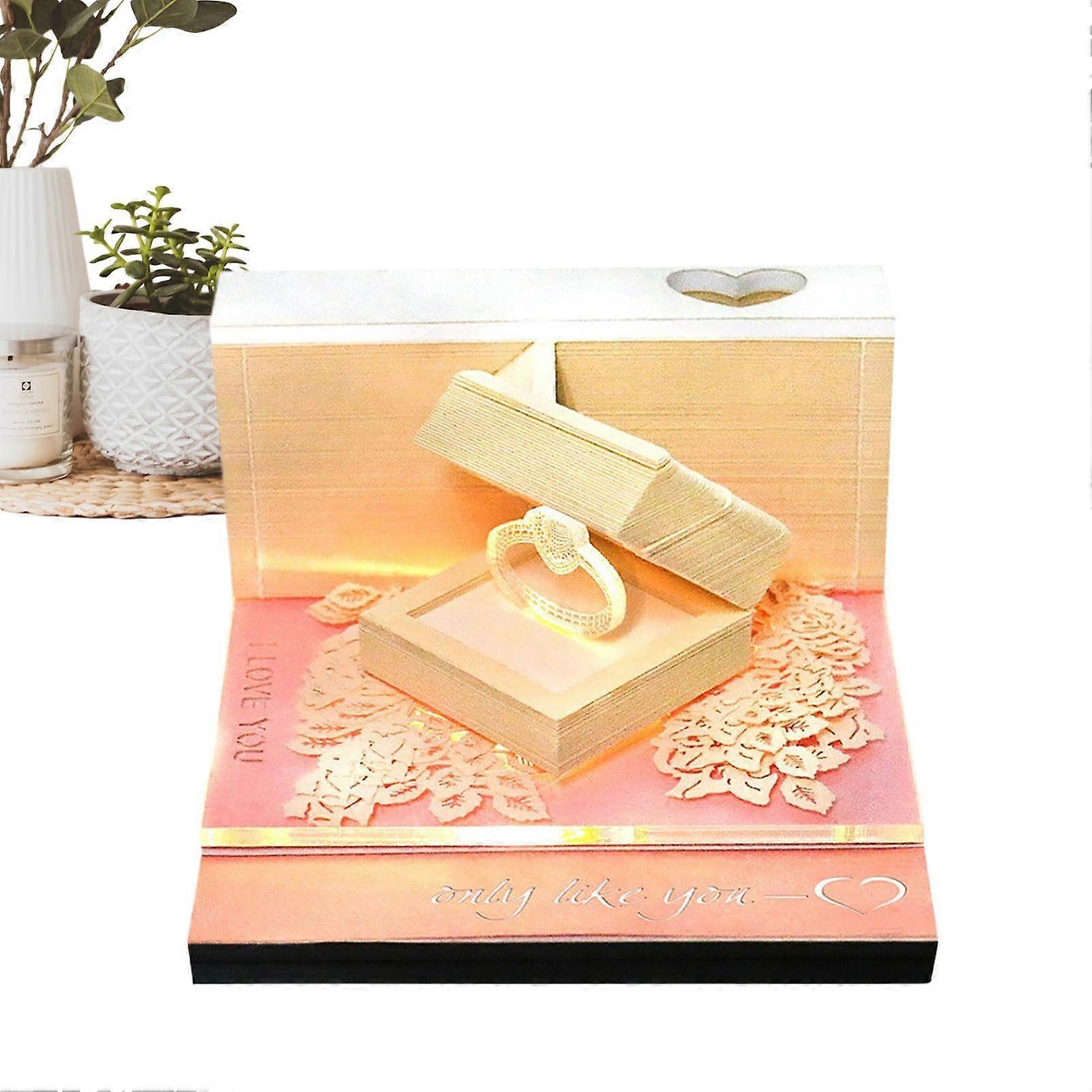 3D Desk Calendar , Calendar Paper Sculpture Art Notepad Office Decoration Valentine's Day Design with Light, Calendar Sculpture