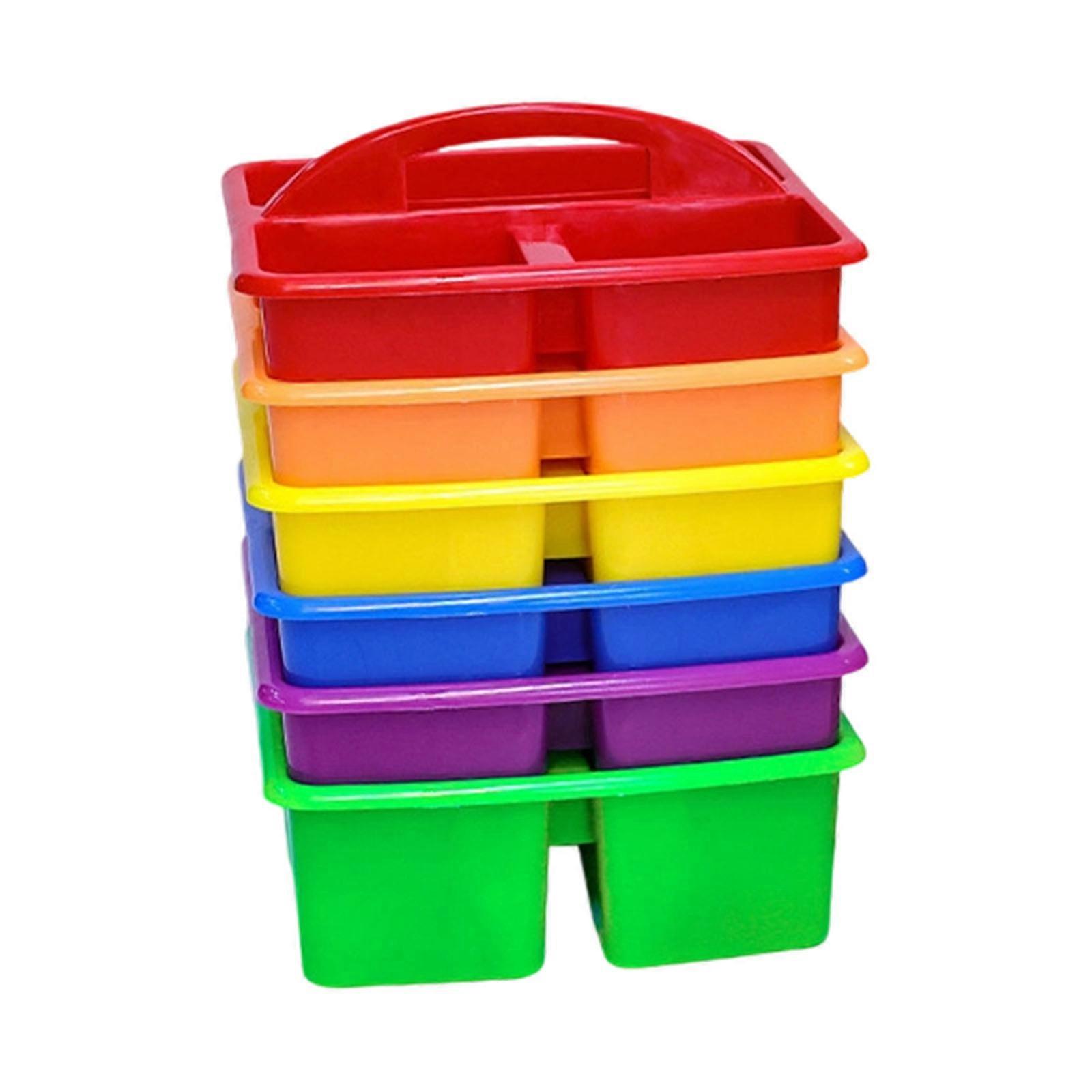 6Pcs Storage Basket With Handle 3 Section Art Supplies Organiser Storage Bin With Handle Stackable for Kitchen Bathroom Multicolor