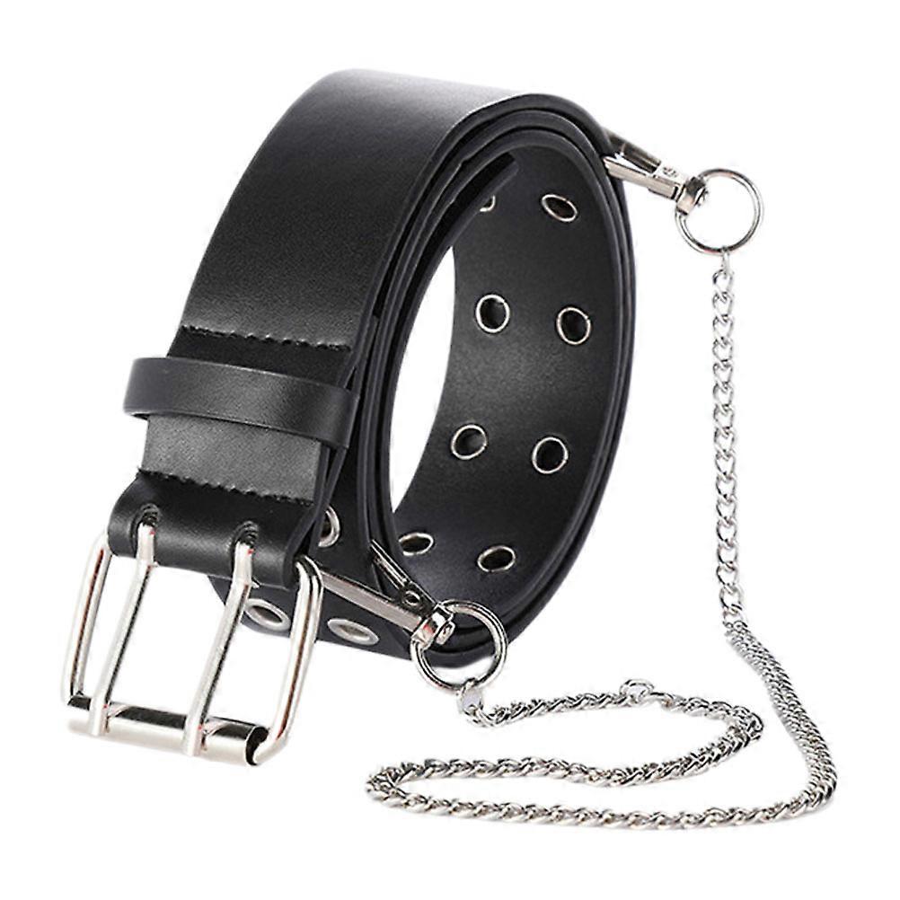 1Pc Fashionable Versatile Exhaust Eye Chain Male And Female Pin Buckle PU Punk Style Belt(Black)