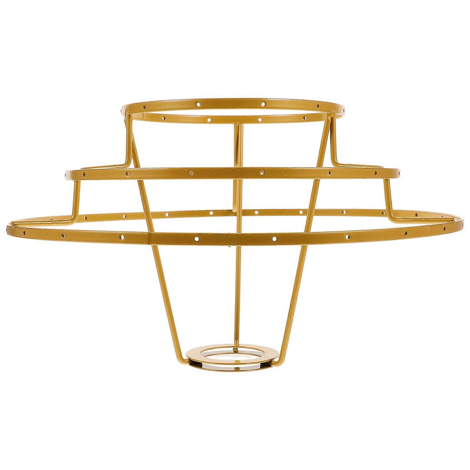 Golden Metal Three Tier Chandelier Frame with Ring Guard for Lampshade Replacement – Retro Light Fixture Frame for Decorative Lighting