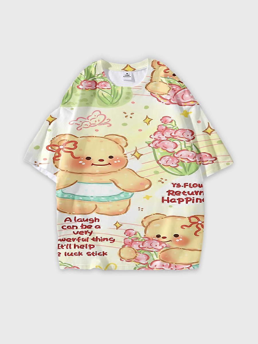 T-shirt round neck Pattern loose short sleeve O242