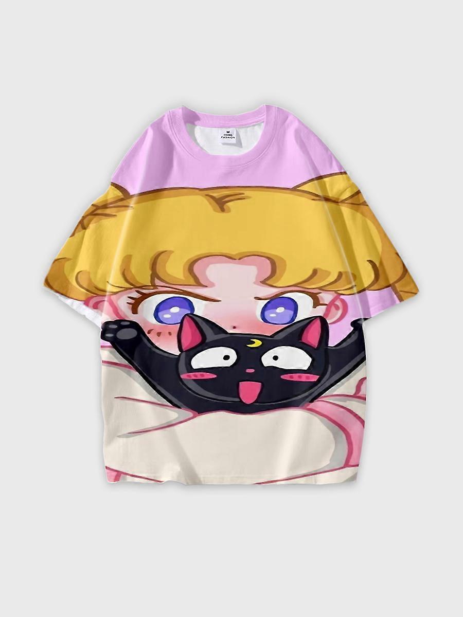 T-shirt round neck Role Pattern loose short sleeve D2076