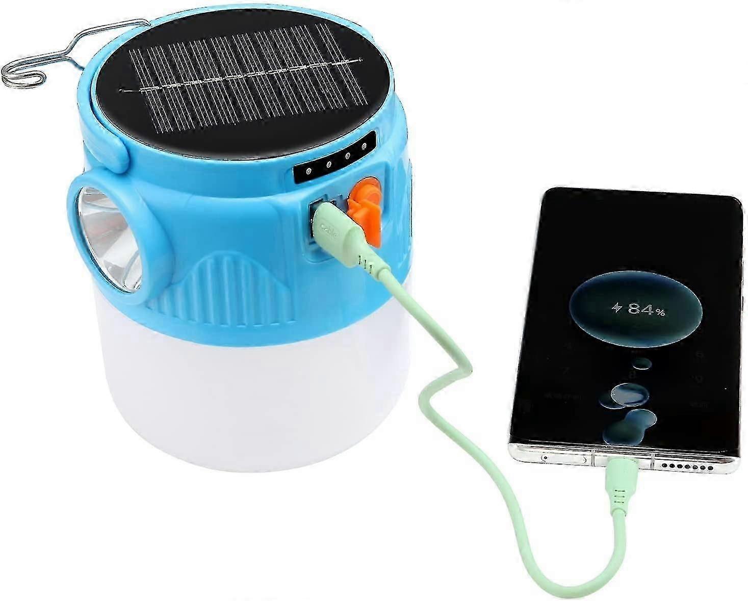 اكسسوارات التخييم بالطاقة الشمسية بقيادة فانوس التخييم ، ضوء التخييم الحديث القابل لإعادة الشحن (1 قطعة ، أزرق)