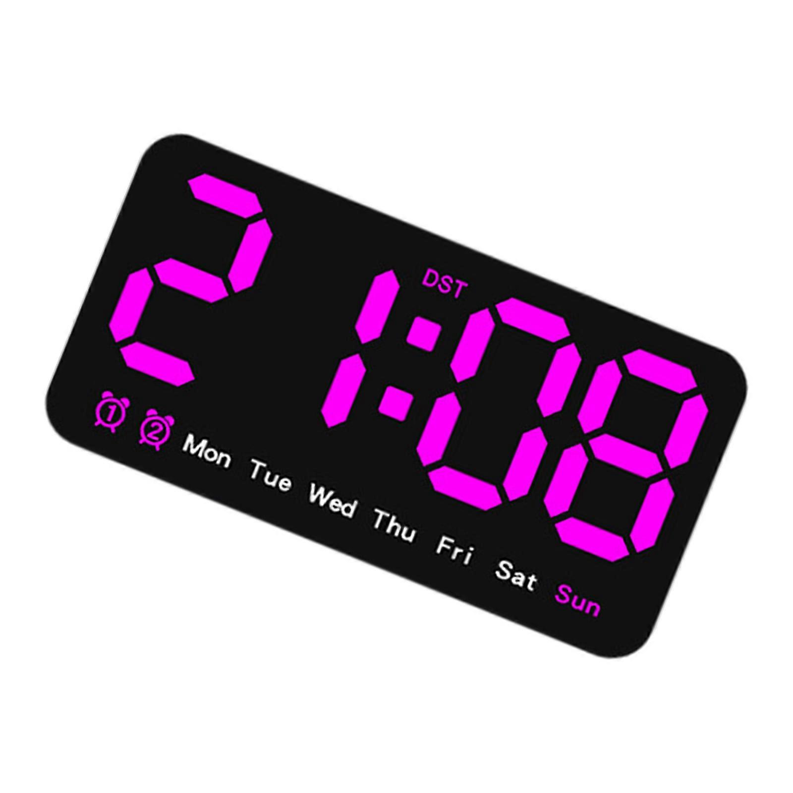 Large Display LED Digital Wall Clock with 2 Alarms DST Function 3 Level Adjustable Brightness for Home and Office Decors Pink