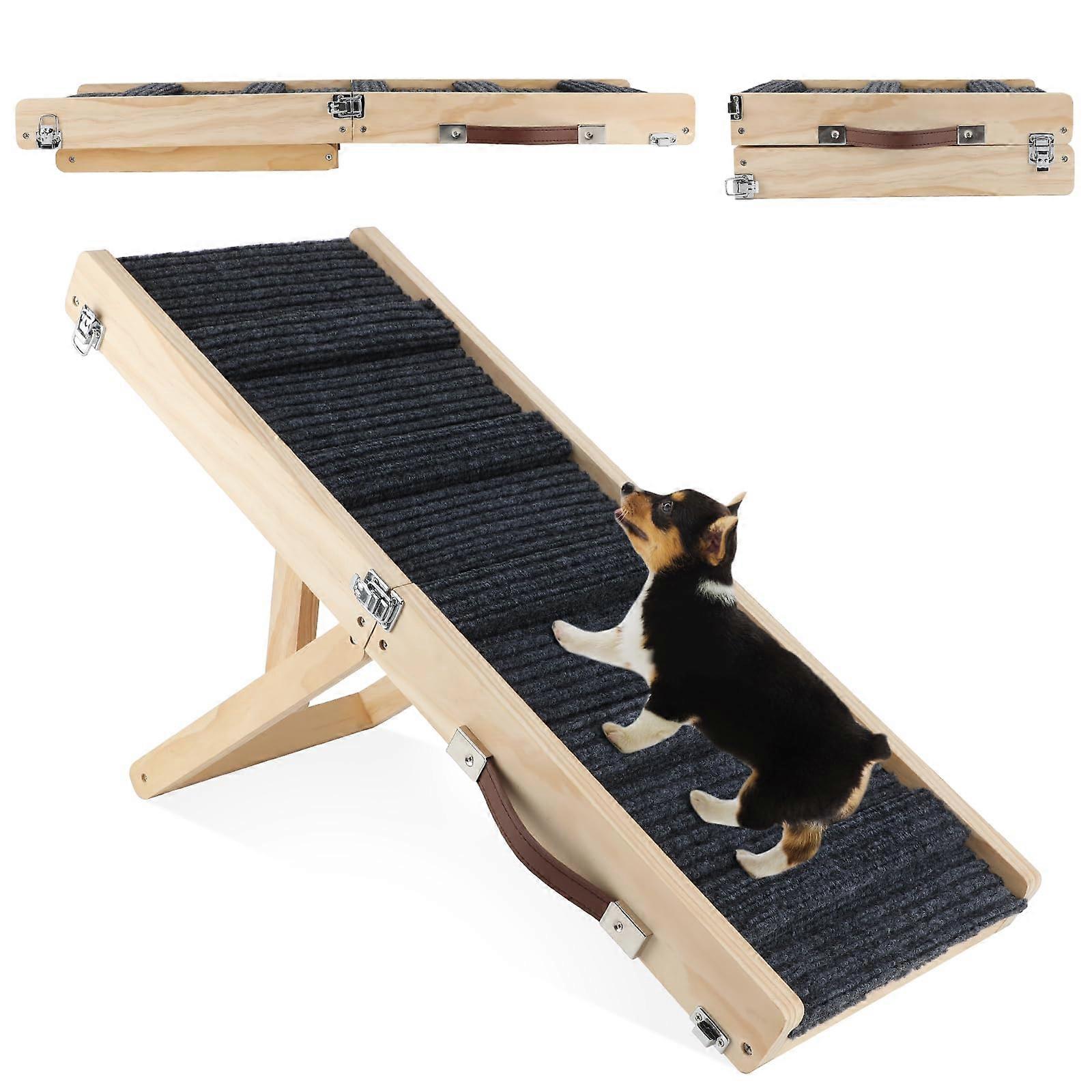 Wooden Pet Ramp Foldable for Bed or Sofa, NonSlip, Height Adjustable