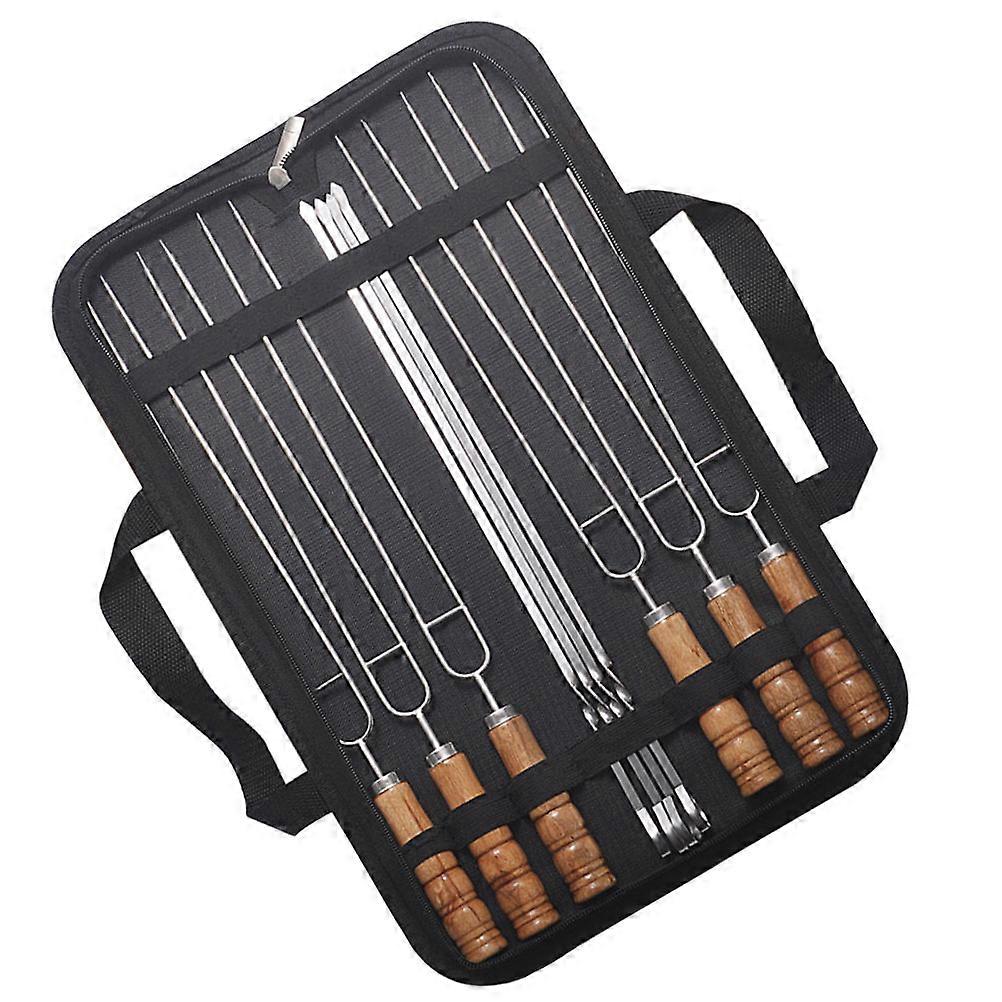 Black BBQ Skewers Set of 10 Pcs for Grilling Made from Stainless Steel with Wooden Handle and