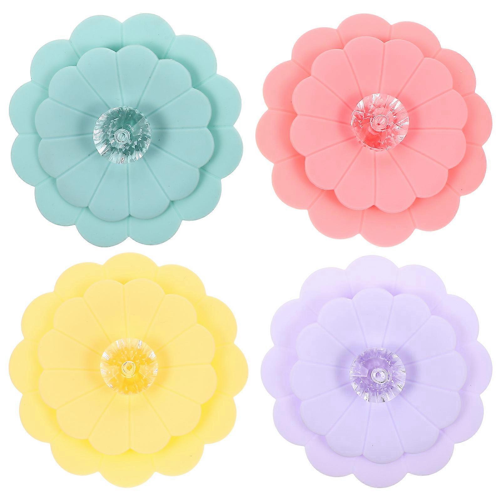 Silicone Flower Shape Mug Cover Assorted Color Leakproof Cup Lid for Cup Use 4 Pieces