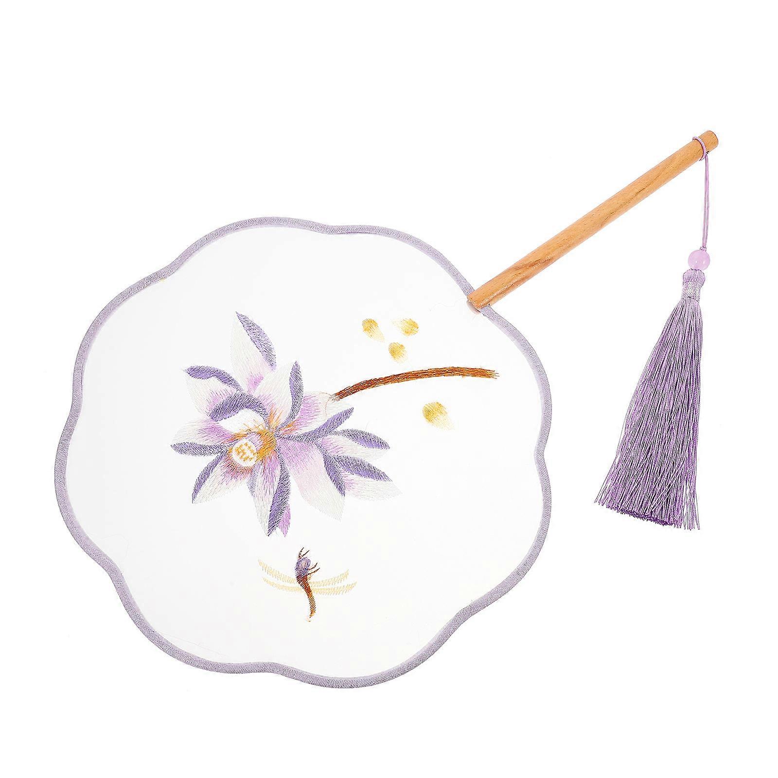 Embroidered Round Fan Double-Sided Handheld Chinese Tassel Design For Adults Gift Giving Decoration 1Pcs