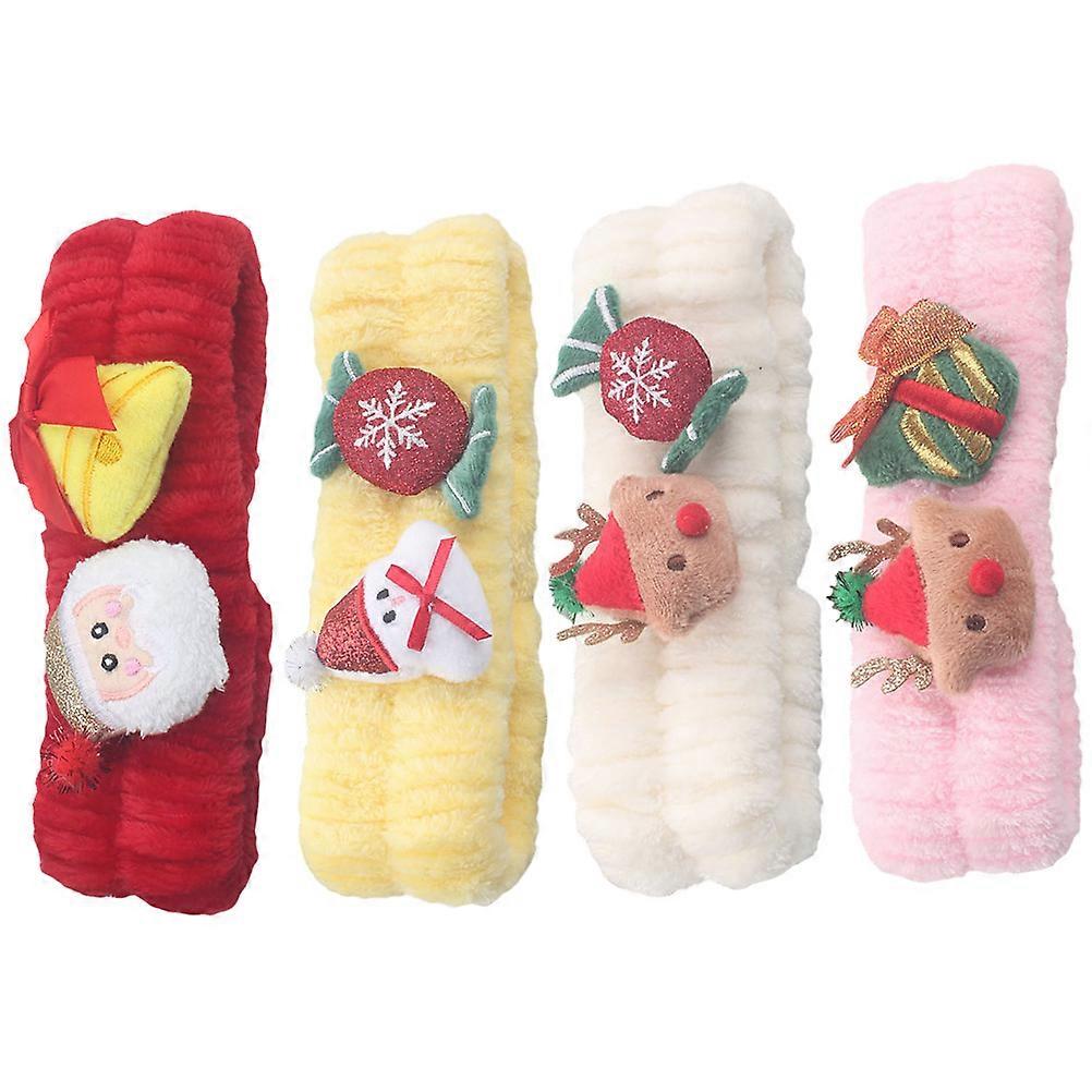 Spa Face Wash Headband 4Pcs For Workout Women Assorted Color Christmas Theme Design