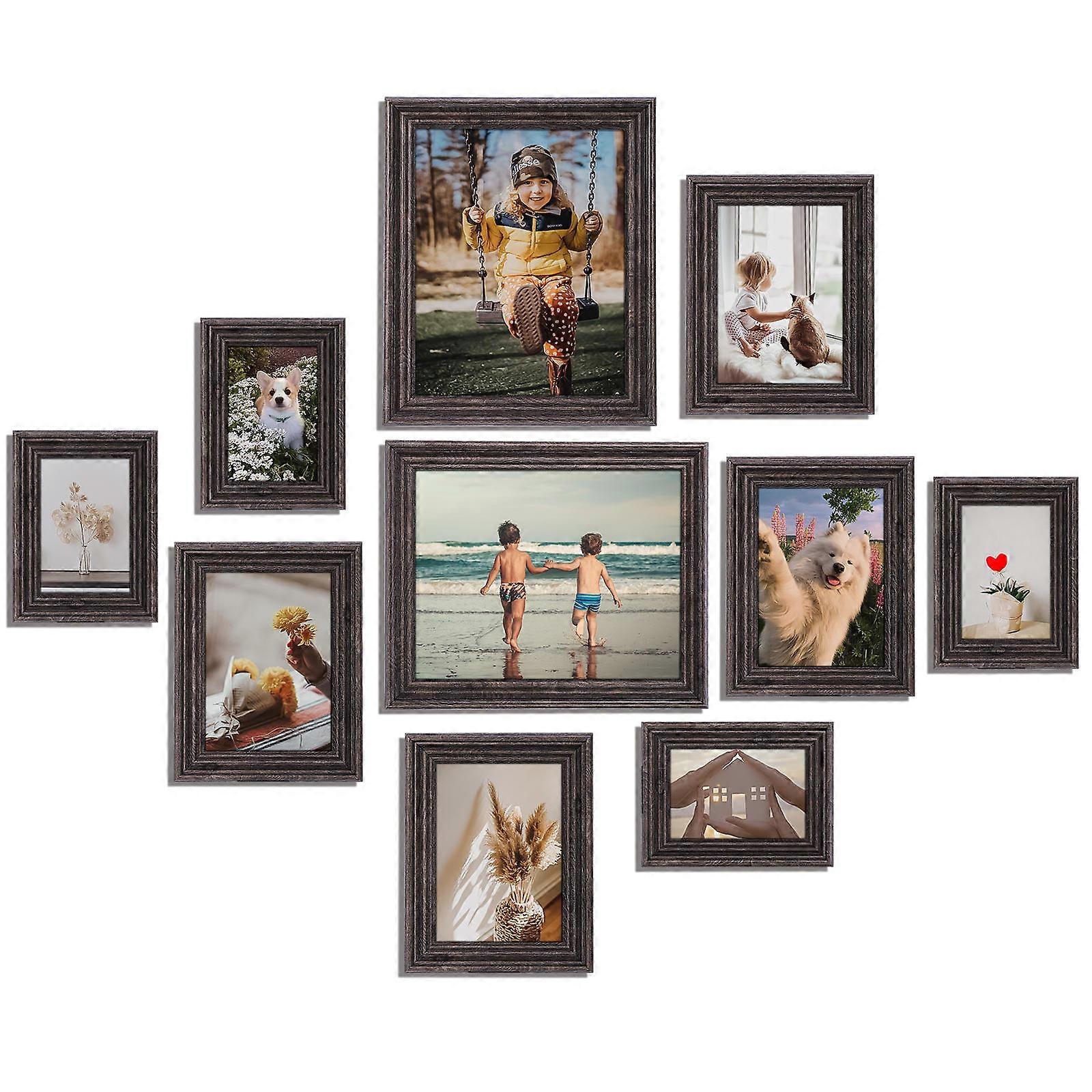 Unique Picture Frames Set For Original Artwork And Posters Display In Your Dormitory With Vintage Style And Dark Brown Finish 10Pcs