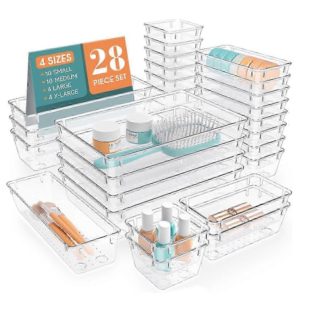 Clear Plastic Drawer Storage Box Set, Desk Drawer Storage Tray