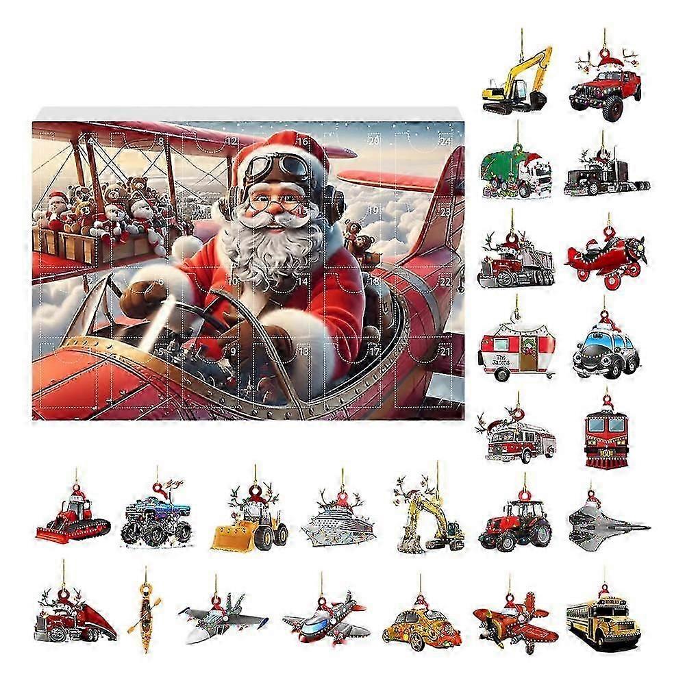 24pcs Car Pendants Christmas Advent Calendar Acrylic 2D Fantasy Charm Countdown Planes Keychain Playset
