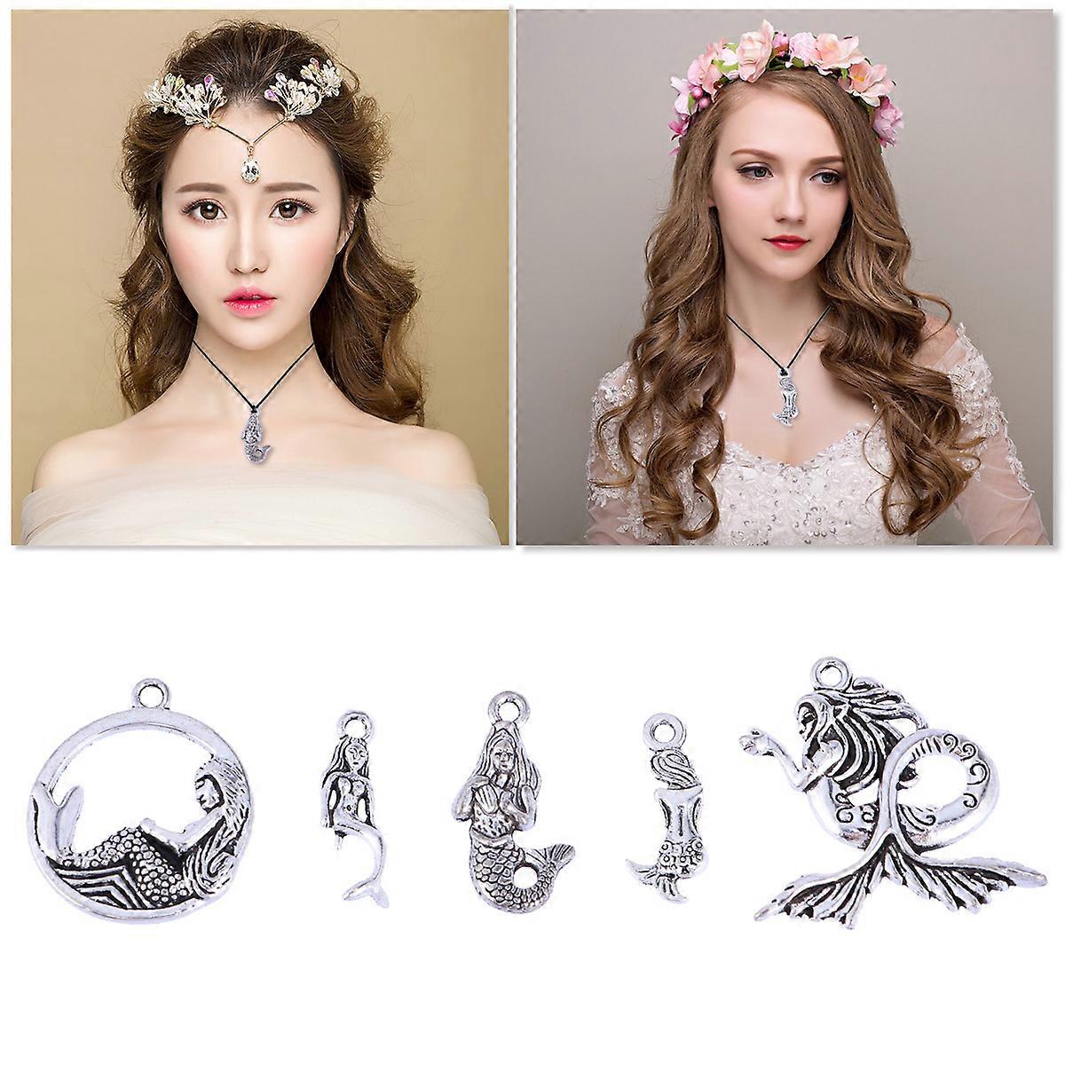 Mermaid Pendant with Fine Workmanship in Silver Alloy for Decoration and Gifts 30pcs Mixed Pattern