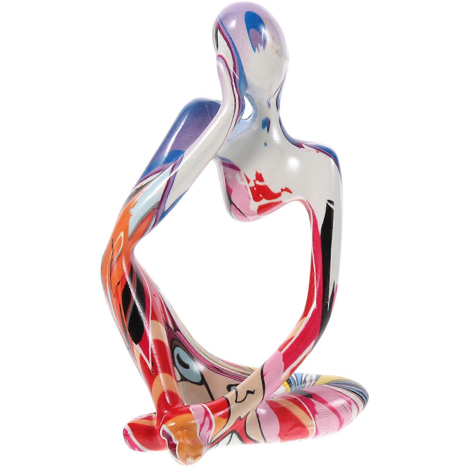 Stylish Colorful Abstract Thinker Sculpture Handmade Decoration for Office Desk, Bookshelf & Home – Unique Graffiti Piece