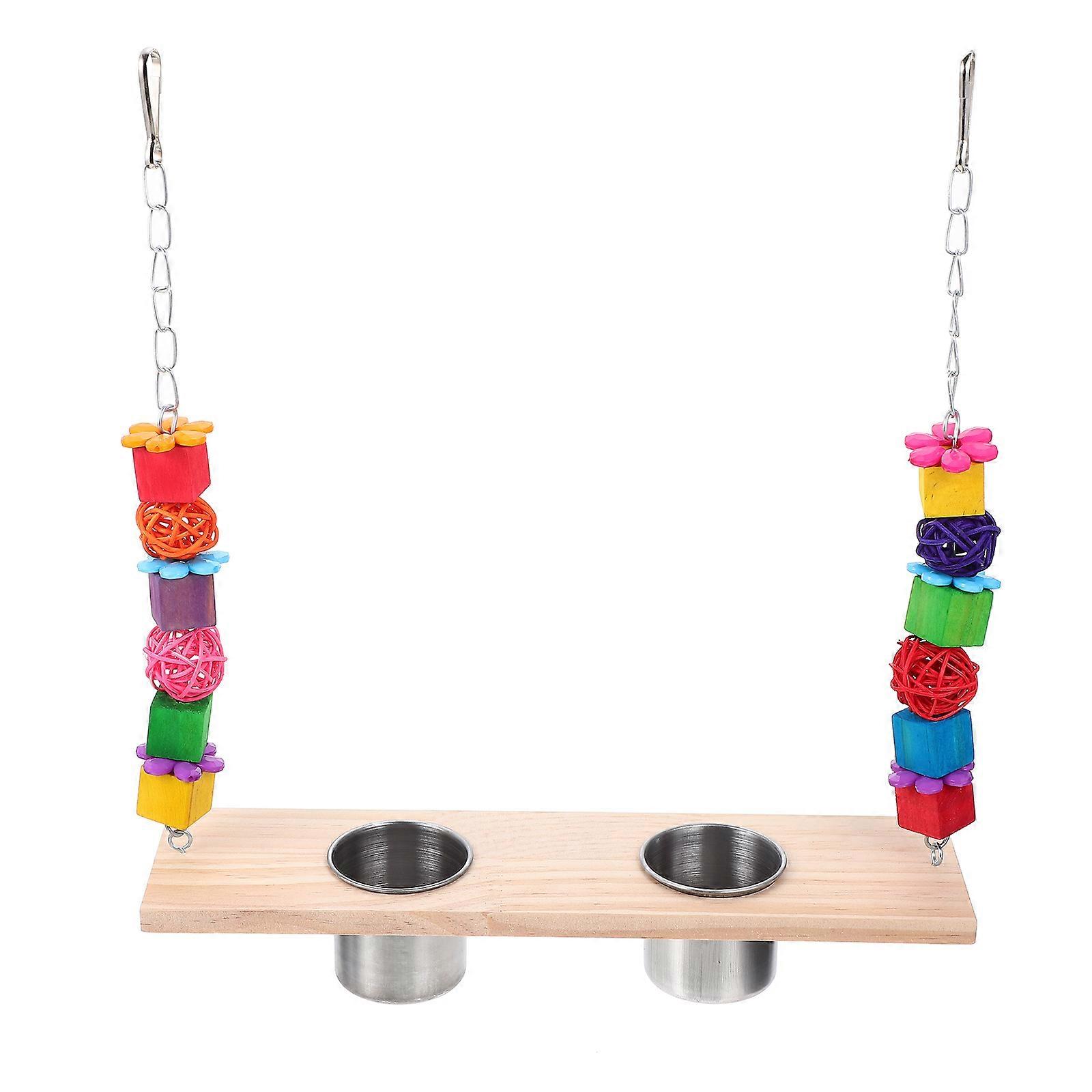 Swing Shape Bird Cage Toy For Parrots Supporting Feeding Needs For Pet Birds Crafted From Durable Wood Material 30X7.5X27Cm 1 Set