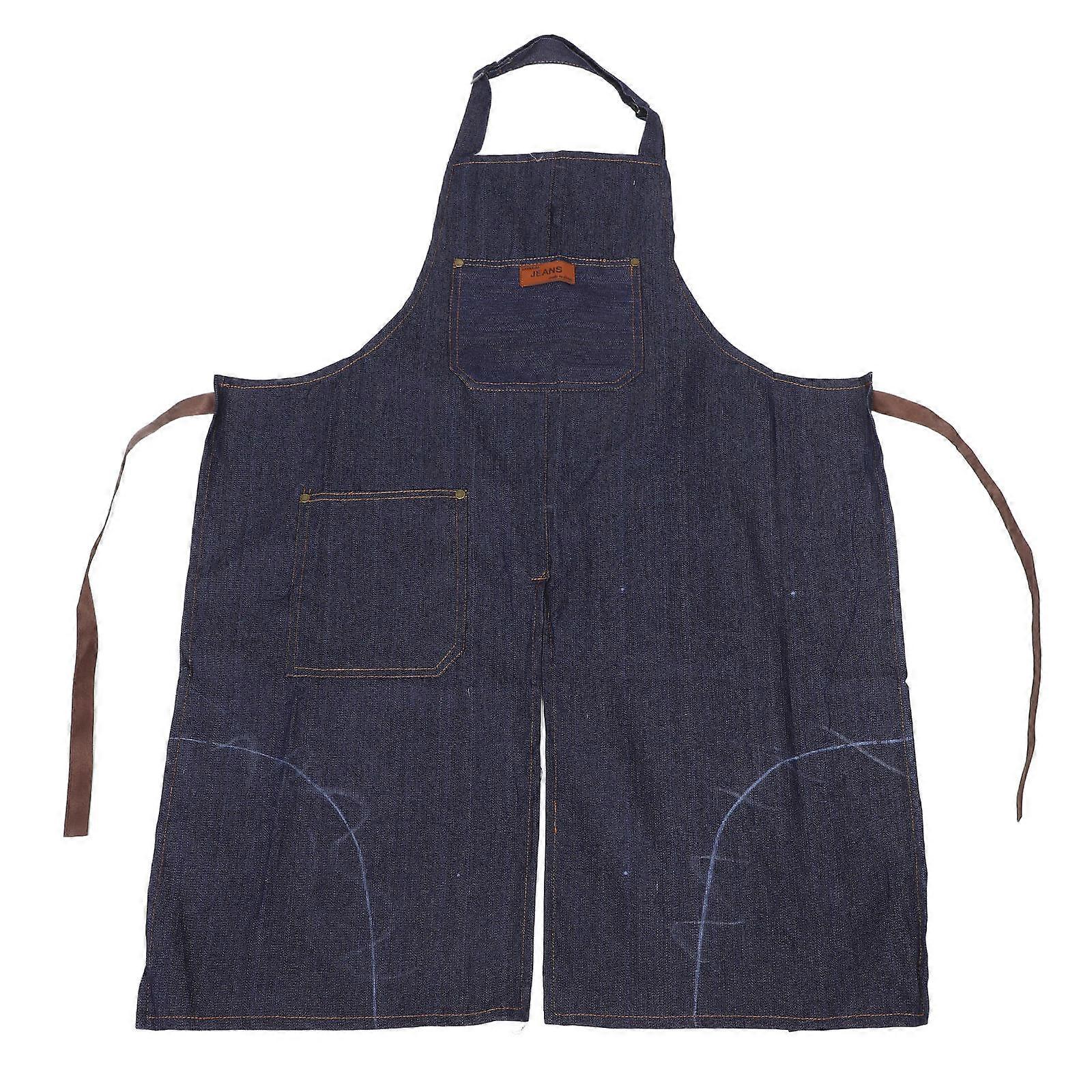 Pottery Apron With Tool Pockets For DIY Artistic Activities Adjustable Denim Split Leg Design 1Pcs