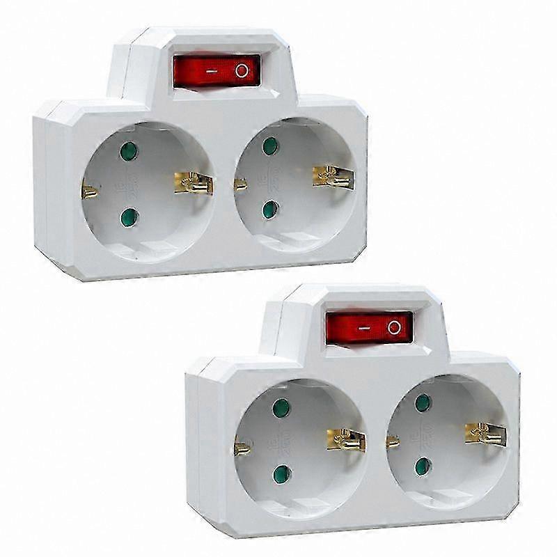 White 2-Pack Multi-Outlet Power Adapter with ON/OFF Switch, European Standard Wall Plug Converter