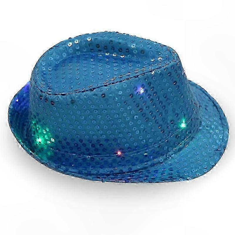 Navy Blue Jazz Cap with LED Lights and Sequins for Performances - One Size