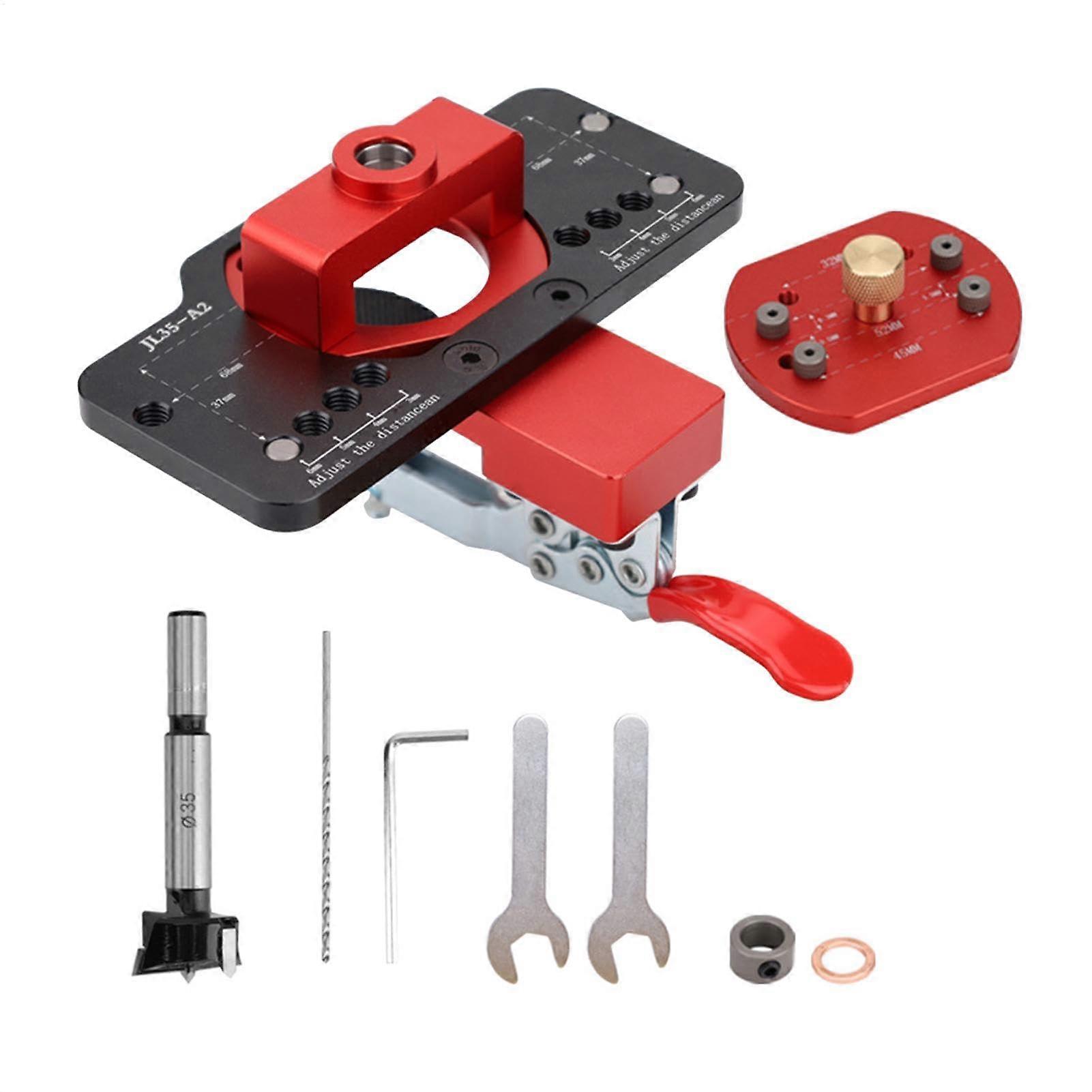 Precise Concealed Hinge Jig 35mm Hole Locator 157x80mm Woodworking Tool for Doors and Cabinets Red Color