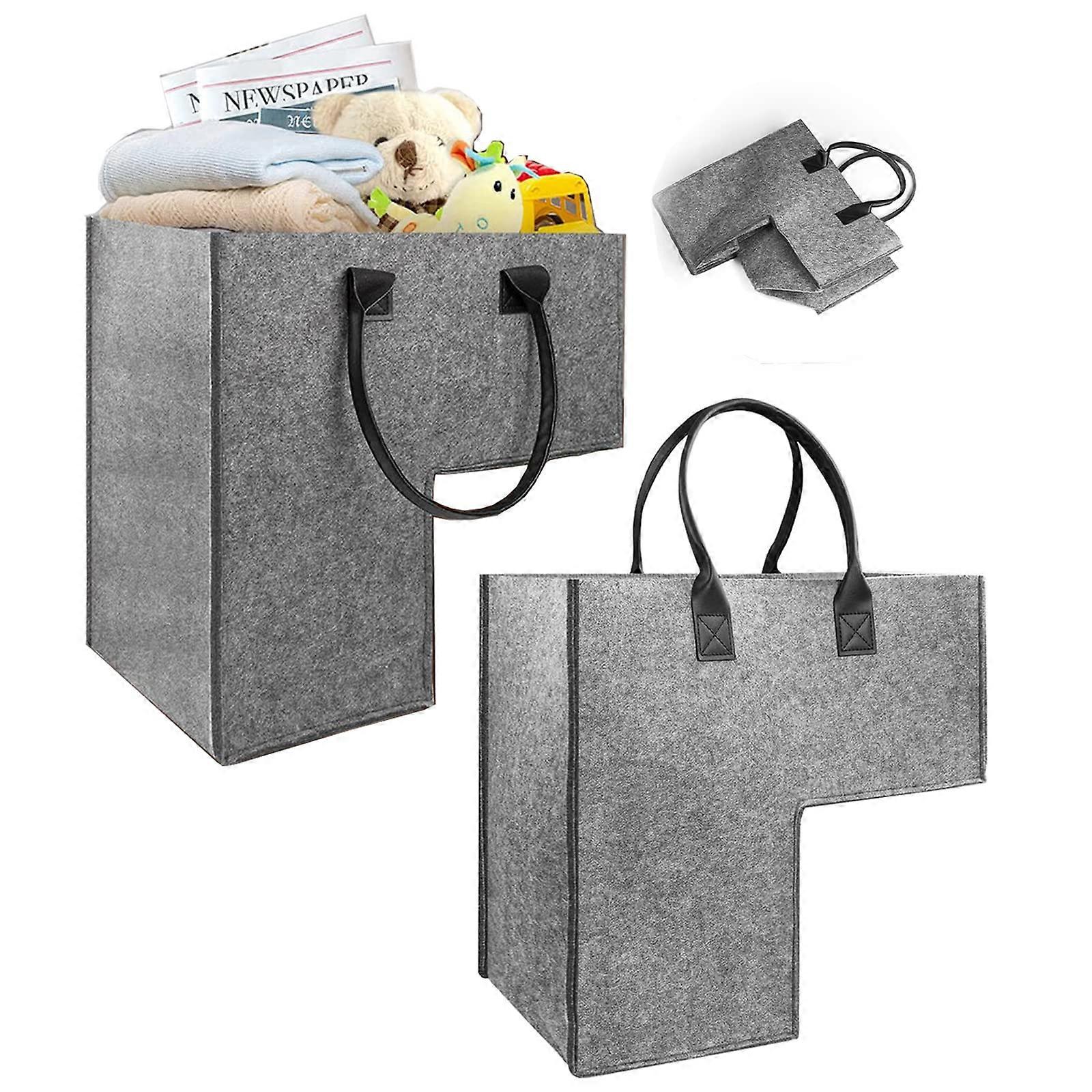 LShape Stair Basket Organizer with Leather Handle for Laundry Toys