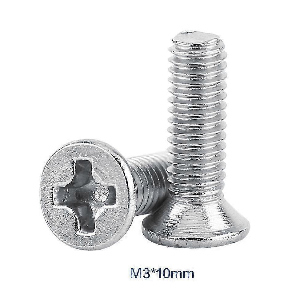 100pcs Bag Flat Head Stainless Steel Machine Countersunk Recessed Screw Bolt Fastener M3*10