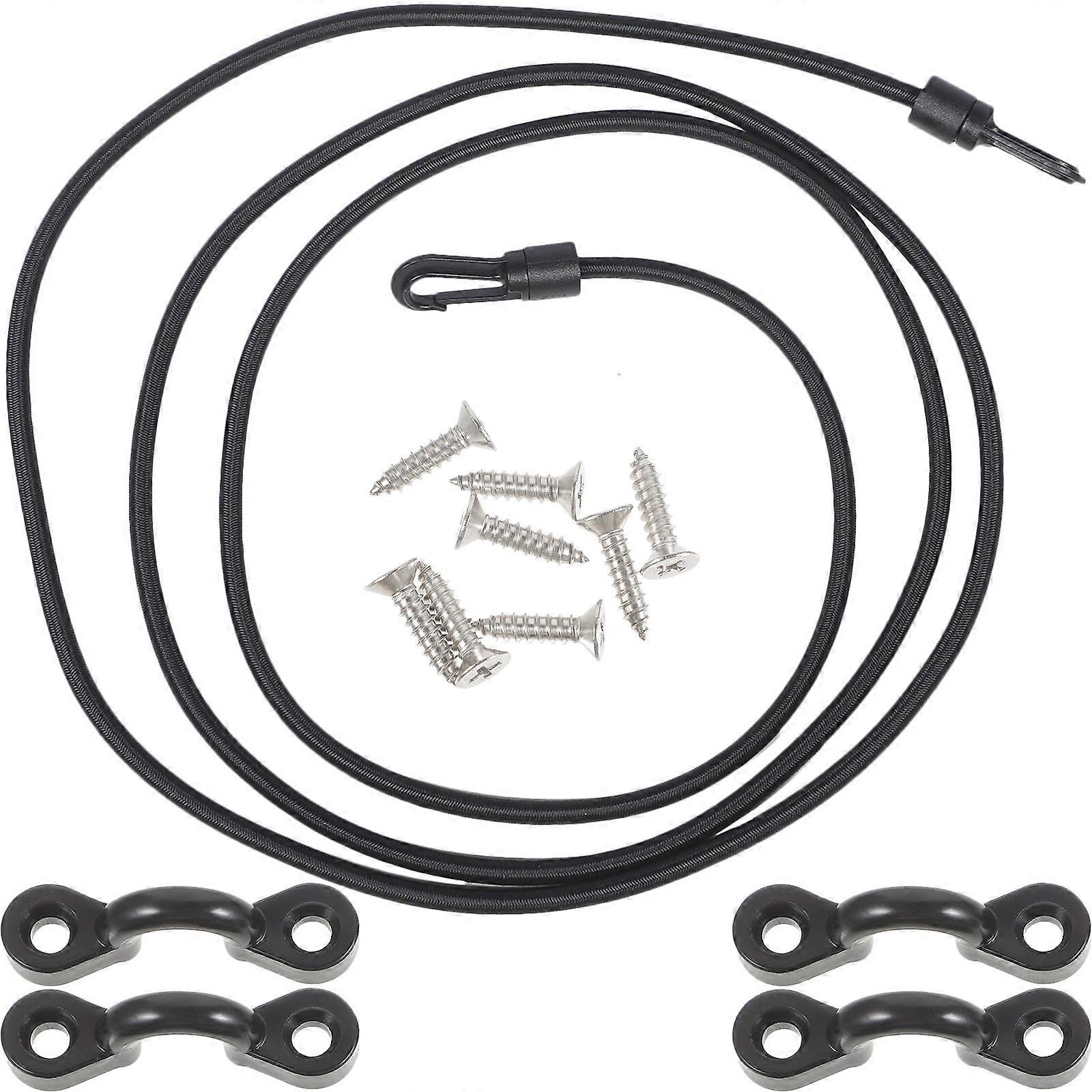 Elastic Rope for Kayak with Metal Hooks and Plastic Components Black Lightweight Portable for Outdoor Sports 1 Set