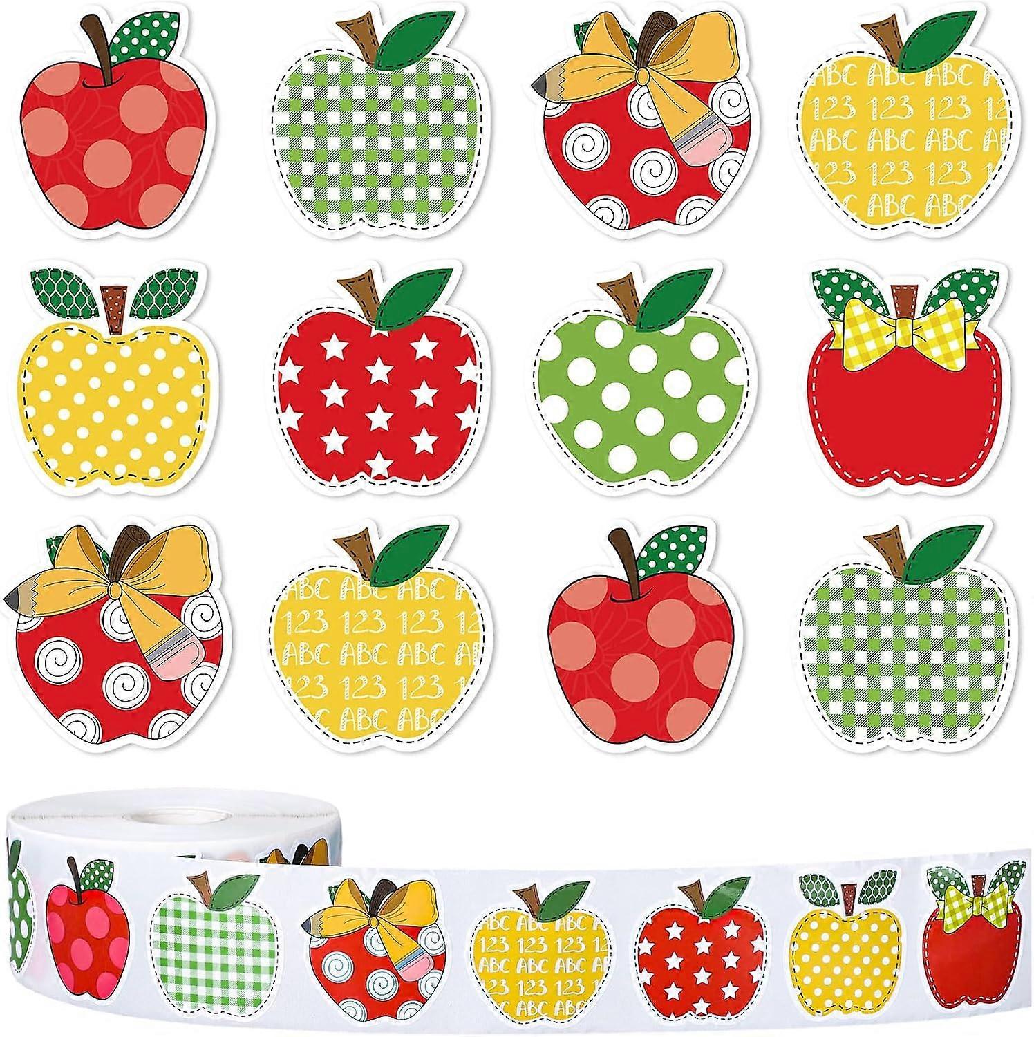 500Pcs Back to School Stickers Roll Apples Shape Paper Decals 8 Design