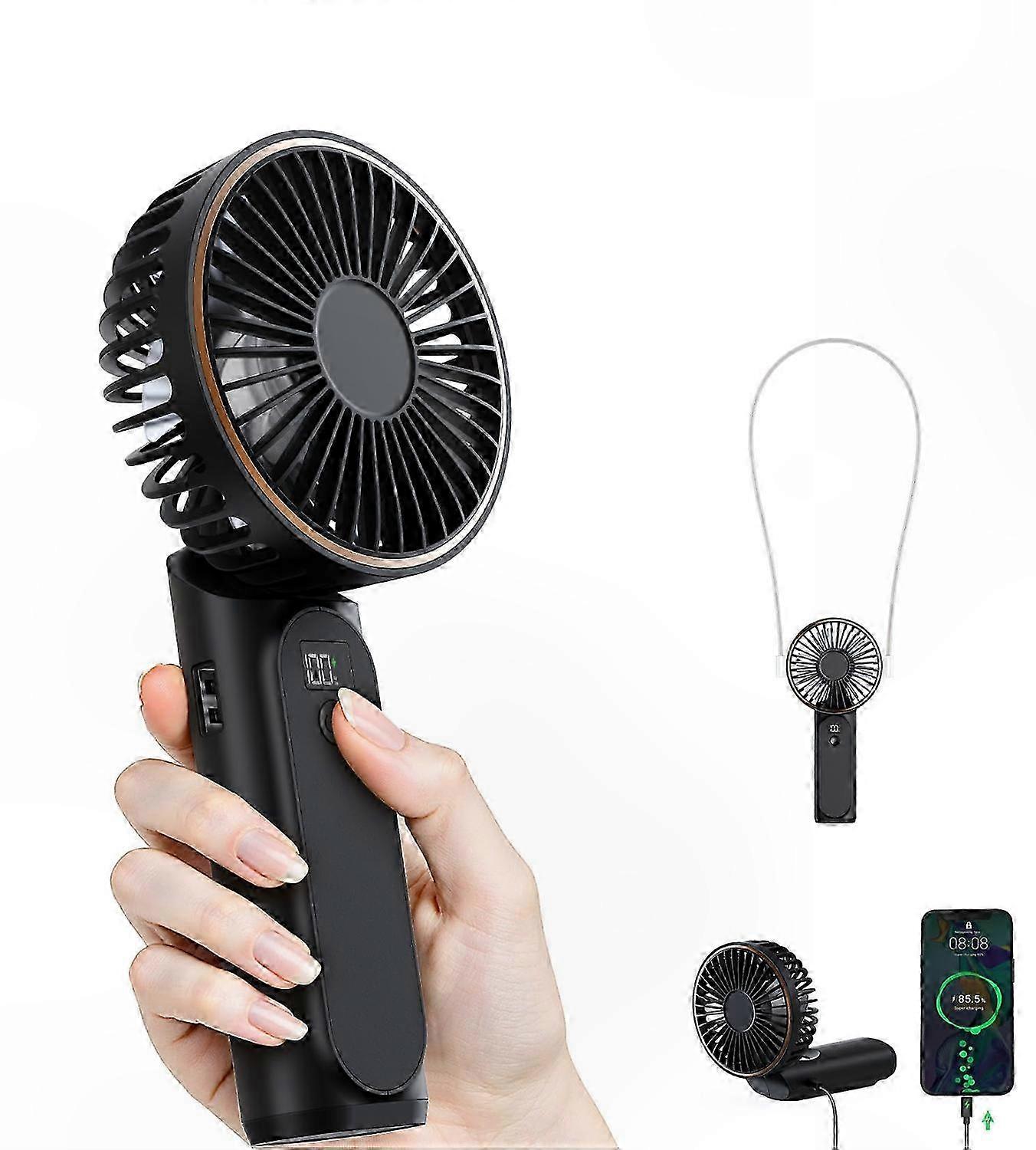 Portable Handheld Fan with 3600mAh Battery | 6 Speeds LED Display Rechargeable USB-C Cooling Device for Office Home Travel Outdoor Use