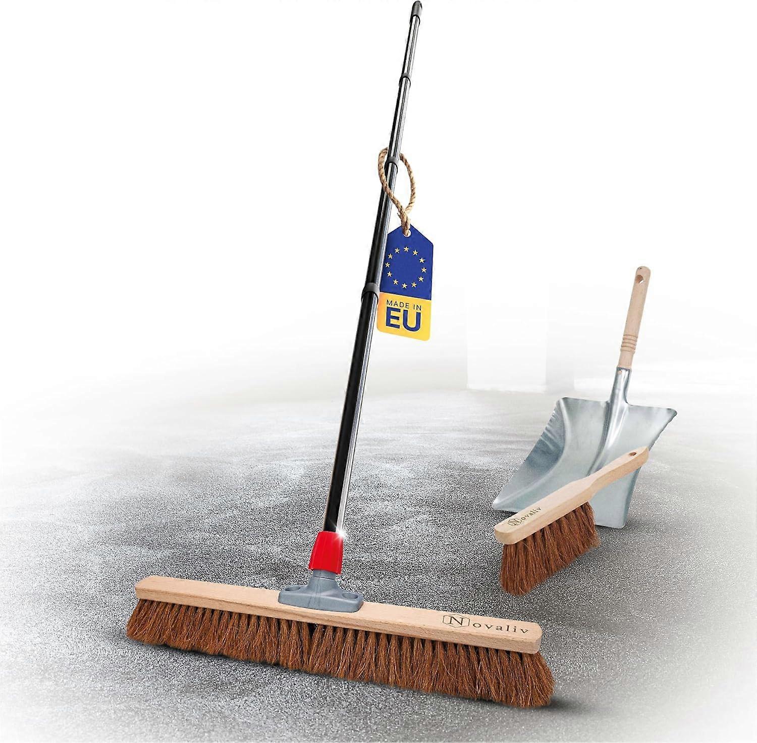 Balai Novaliv 60 cm avec poignée, fouet à la noix de coco, mélange de cheveux avec kit de balayage, galvanisé composé de balayage