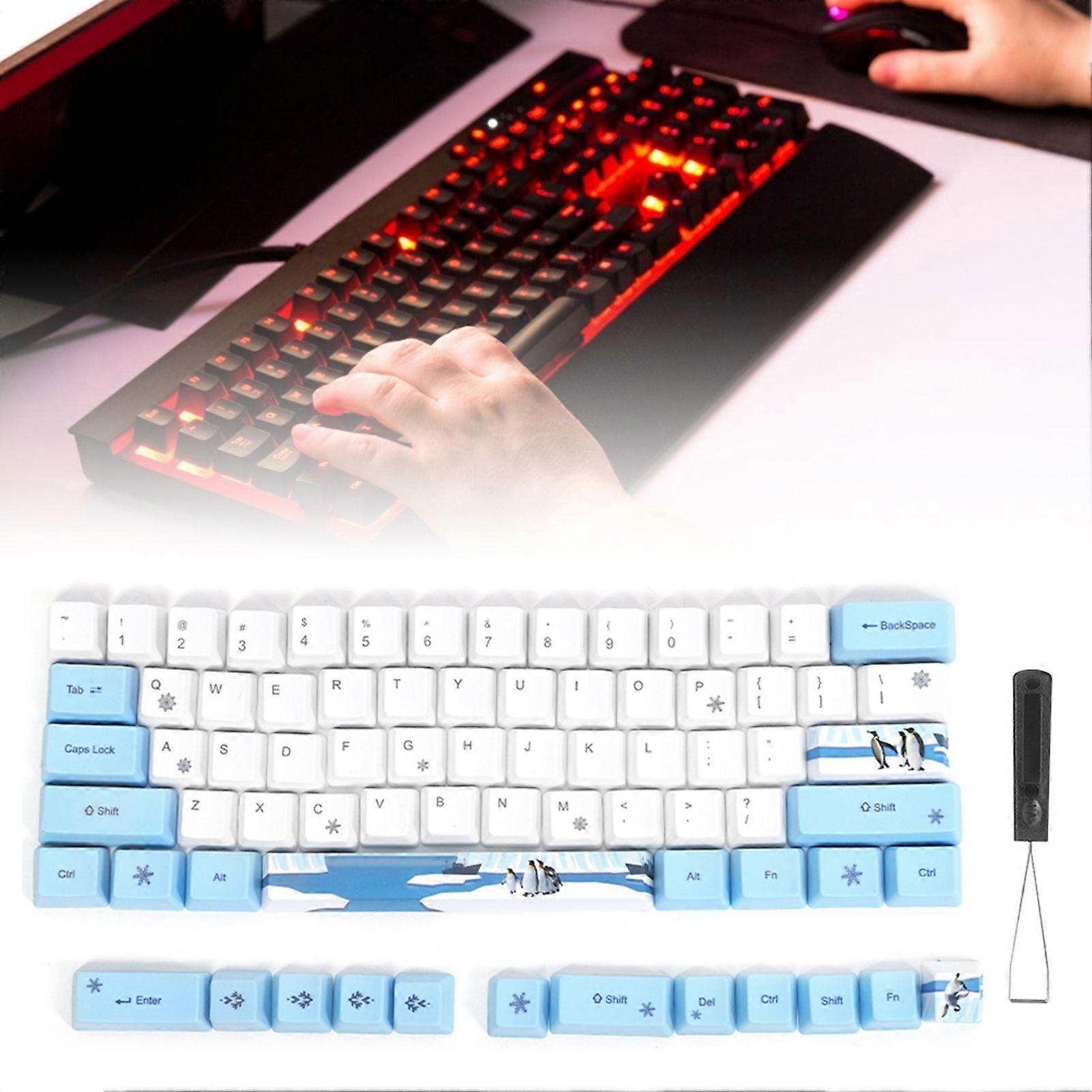 73PCs Sublimation Keycaps PBT Mechanical Keyboard Accessory PC Parts with Cute Pattern6064 Penguins-Pattern