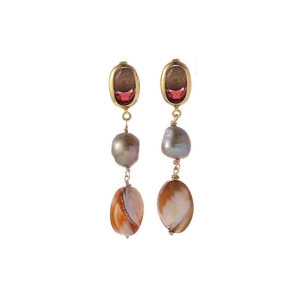 Boho Dangle Earrings with Natural Abalone Shell, Pearl and Crystal, Gold - Plated Vintage Statement Earrings for Women