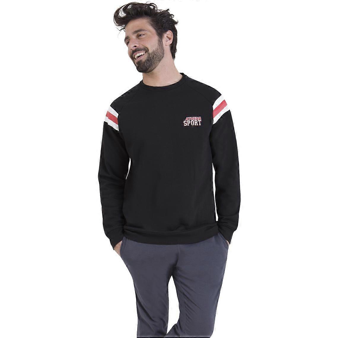 Pyjama Long Homme Molleton Athena Noir En Coton