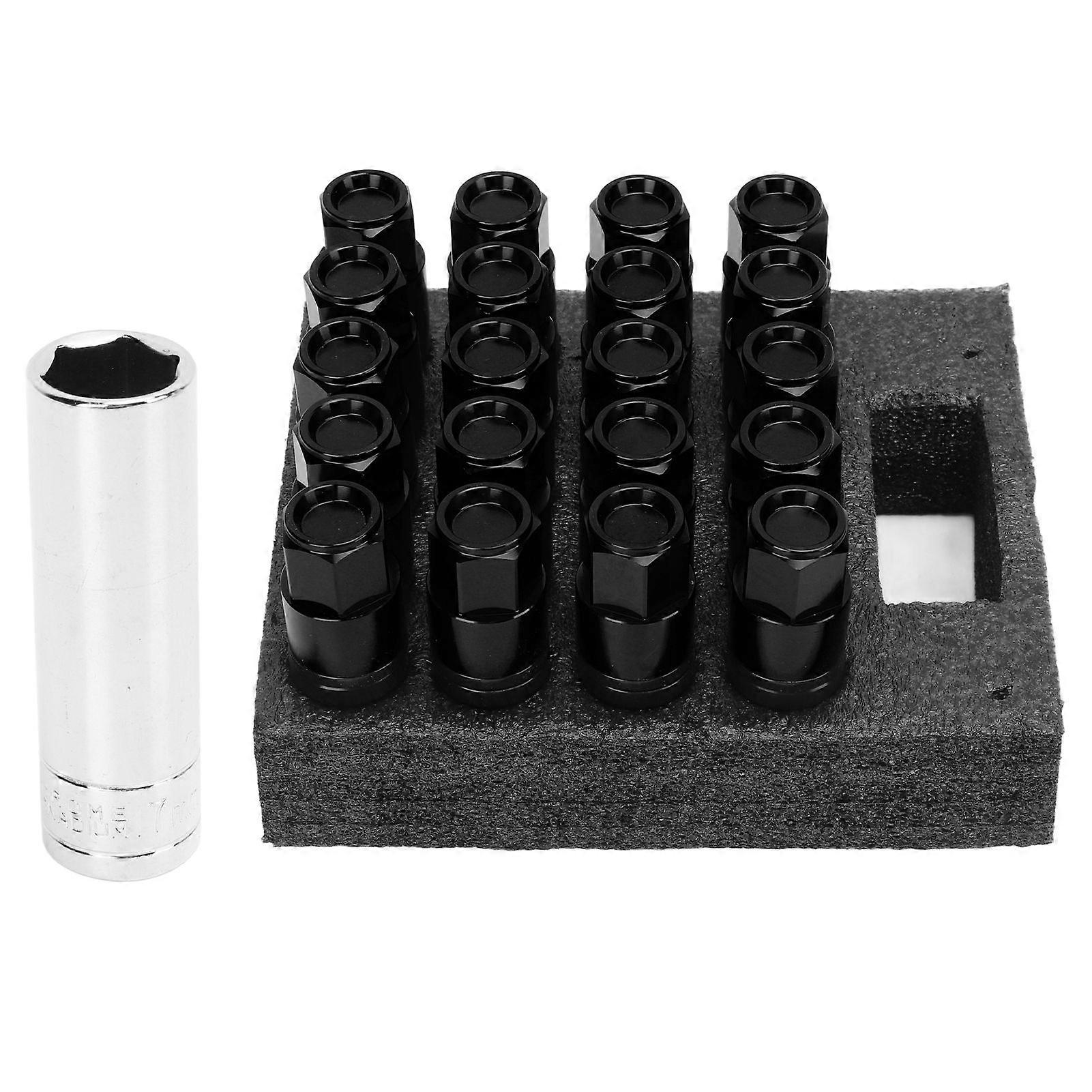 20pcs Wheel Lug Bolt Nuts with Caps M14x1.25 Cone Seat Steel Aluminum Alloy for Car Black