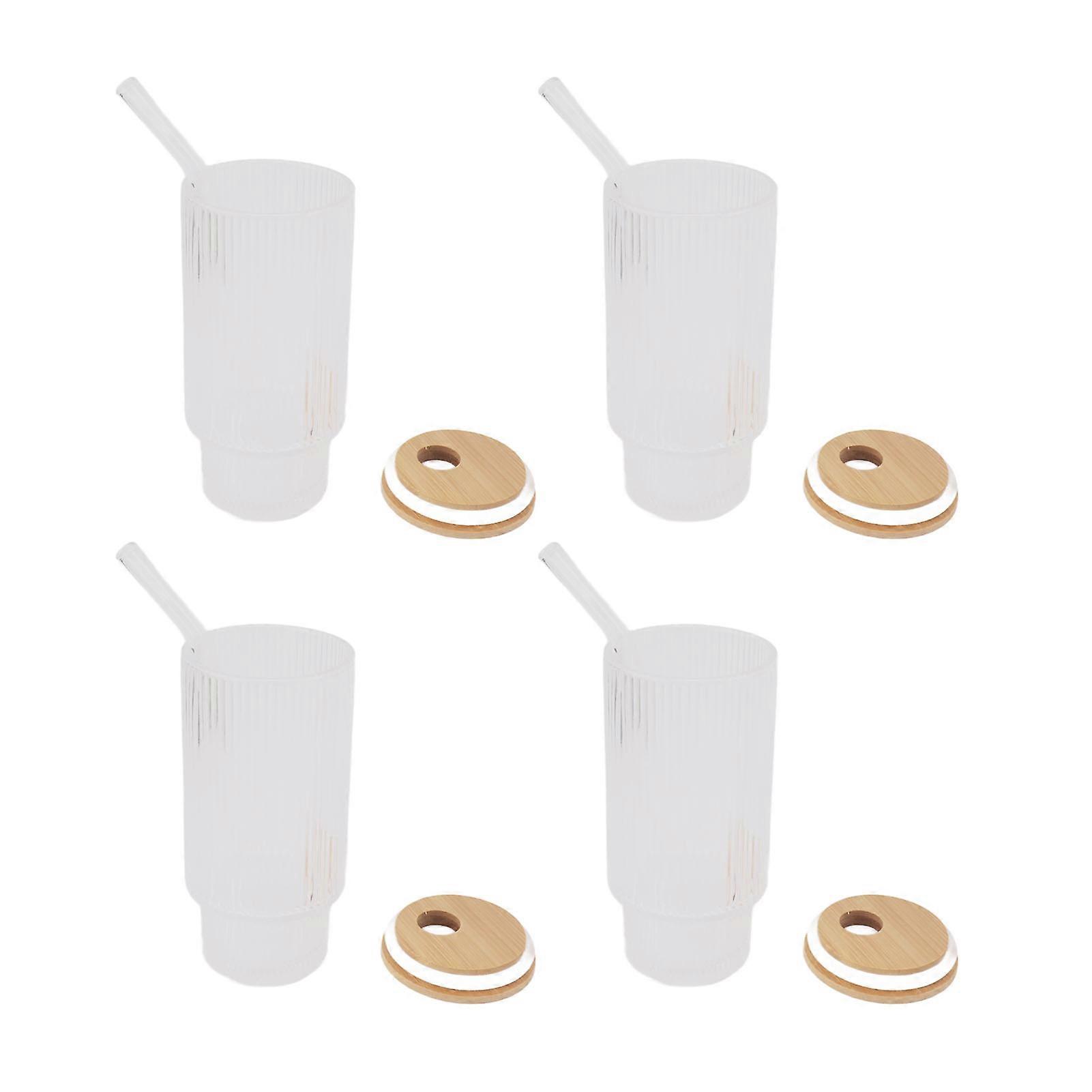 11oz Vintage Glass Drinking Cup with Bamboo Lid & Straw Set