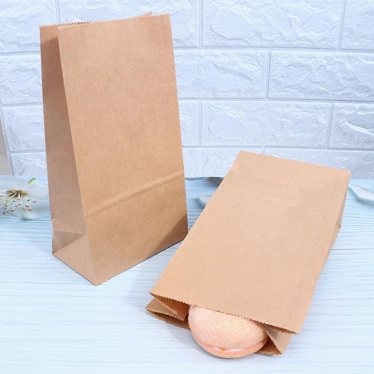 Square Bottom Packaging Bag Kraft Paper Food Pouch for Shop Restaurant Practical Paper Container for Food Packaging 27x15x9cm 100Pcs