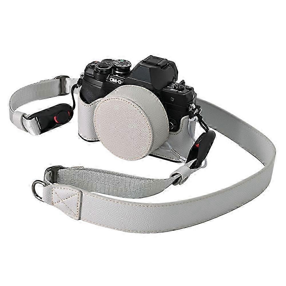 Type C For Olympus OM-D E-M10 Mark IV Leather Camera Case Half Body Cover with Lens Cap,Shoulder