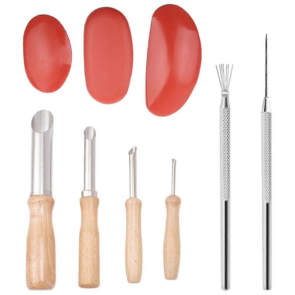 9PCS Clay Sculpting Tools Wooden Handle Pottery Carving Tool Kit