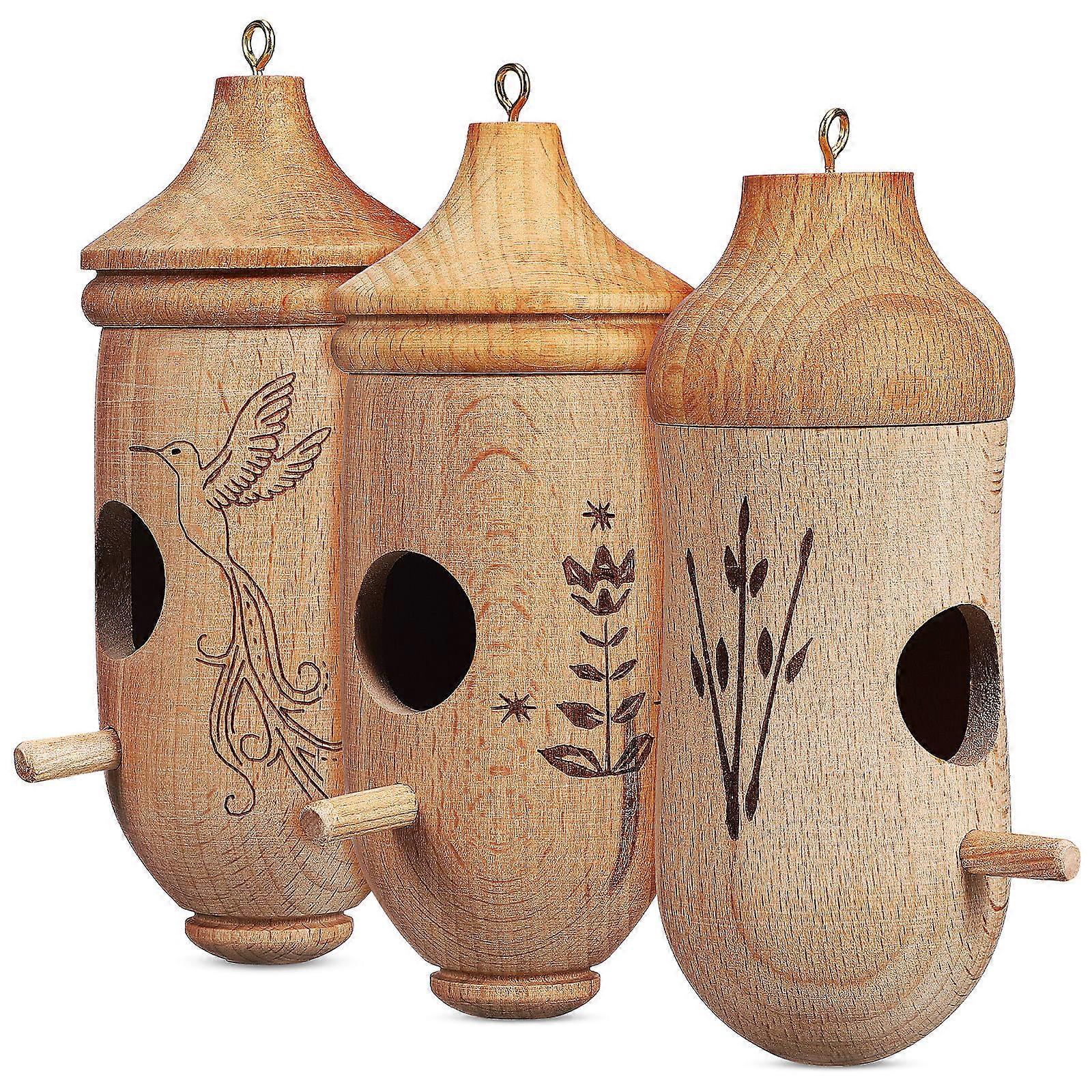 Outdoor Hanging Bird House for Hummingbird Nesting 6Pcs Wood Bird Nest