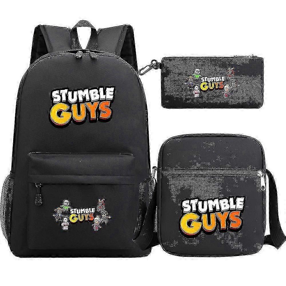 Stumble Guys Banana Print Skolväska Pojkar Cosplay Ryggsäck - Axelväskor, Student Back Pack, Barn Anime Ryggsäckar (3st set)